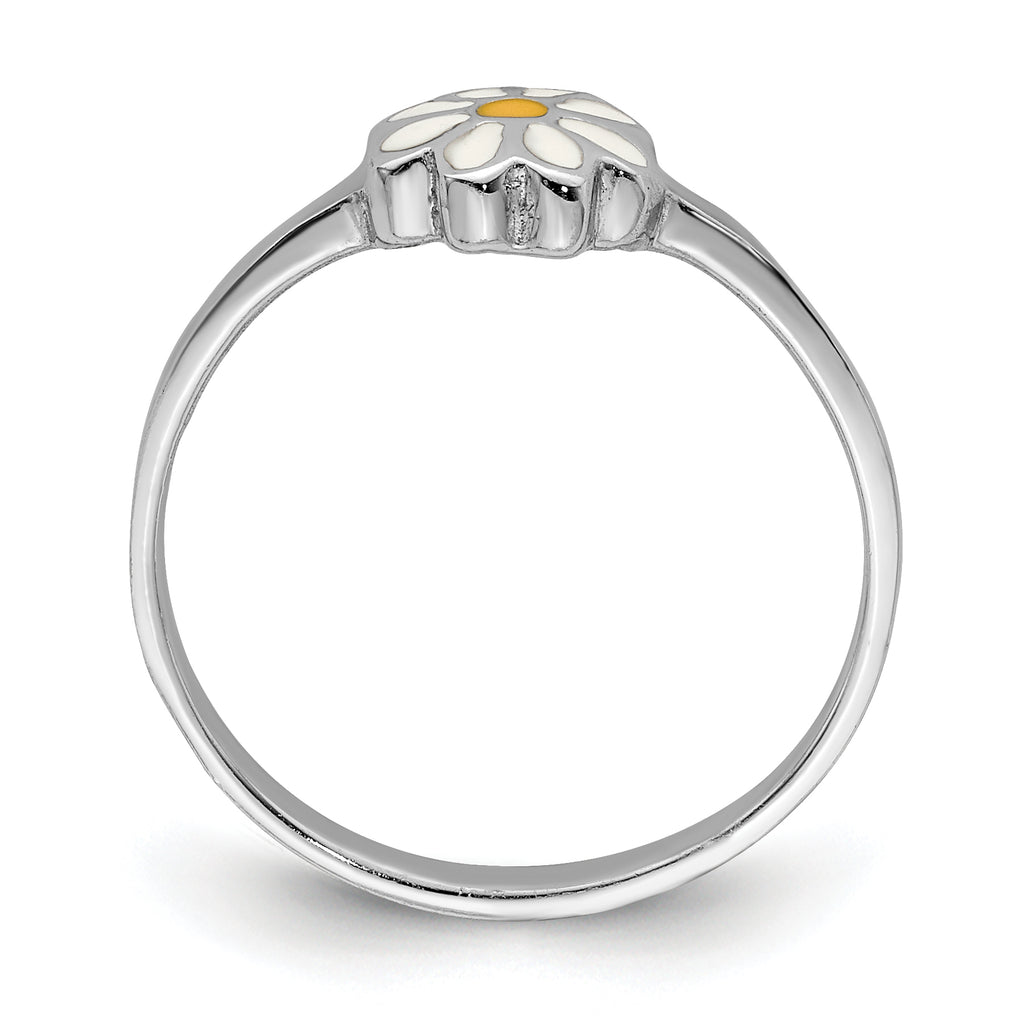 Sterling Silver RH-plated White & Yellow Enameled Daisy Children's Ring