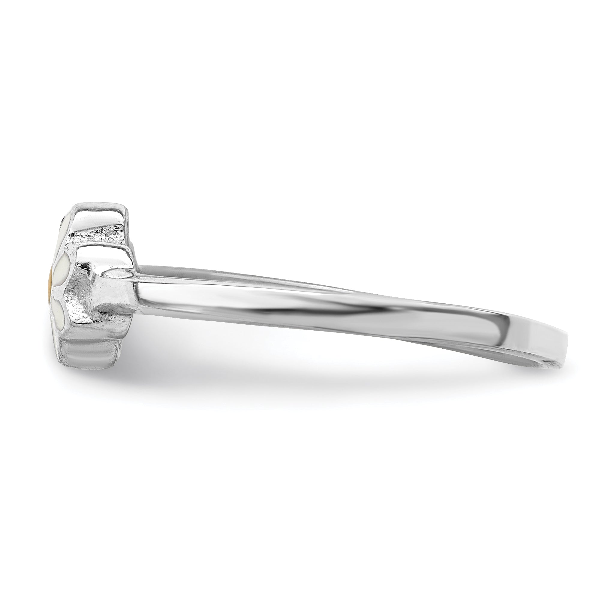 Sterling Silver RH-plated White & Yellow Enameled Daisy Children's Ring