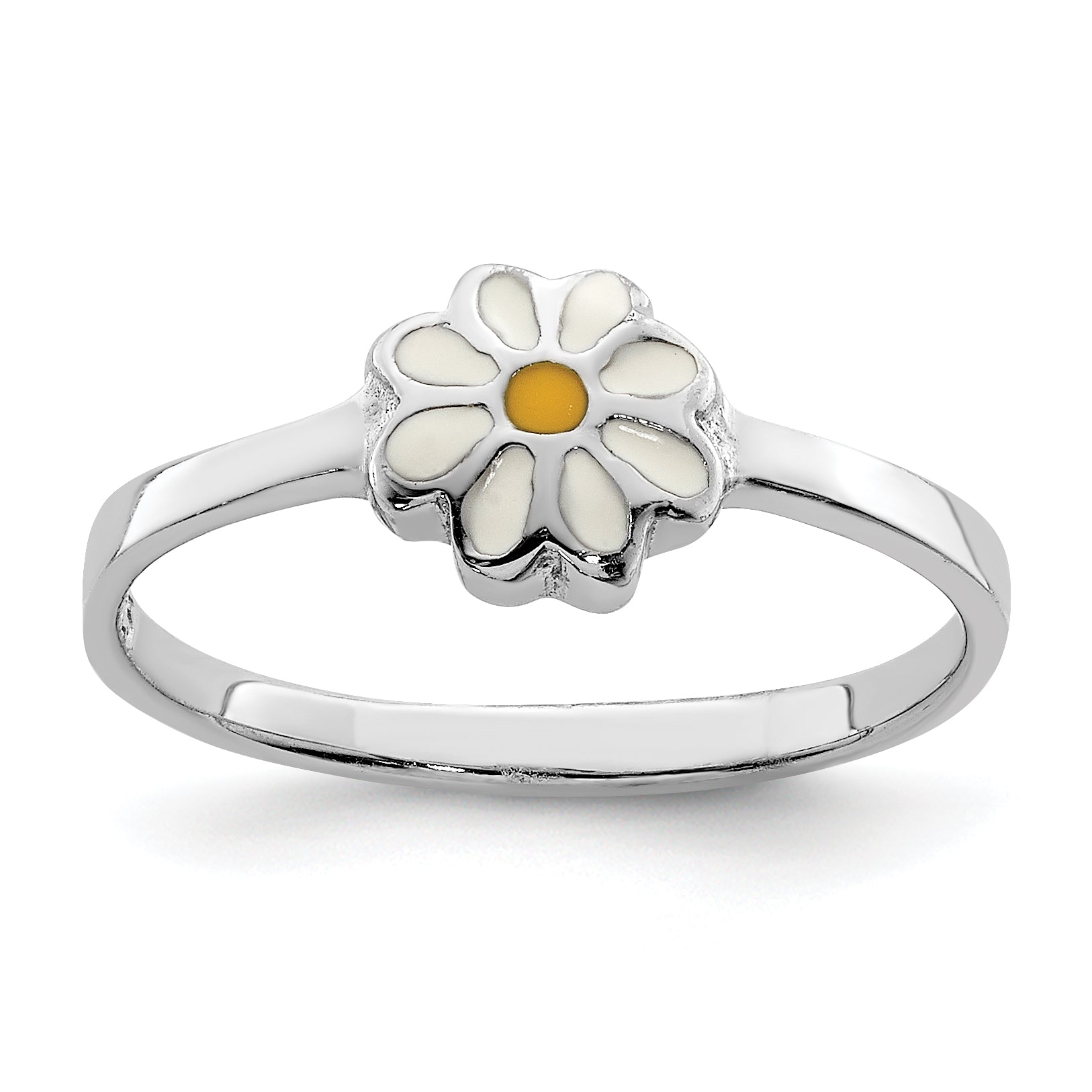 Sterling Silver RH-plated White & Yellow Enameled Daisy Children's Ring Main image