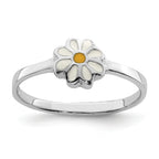 Sterling Silver RH-plated White & Yellow Enameled Daisy Children's Ring