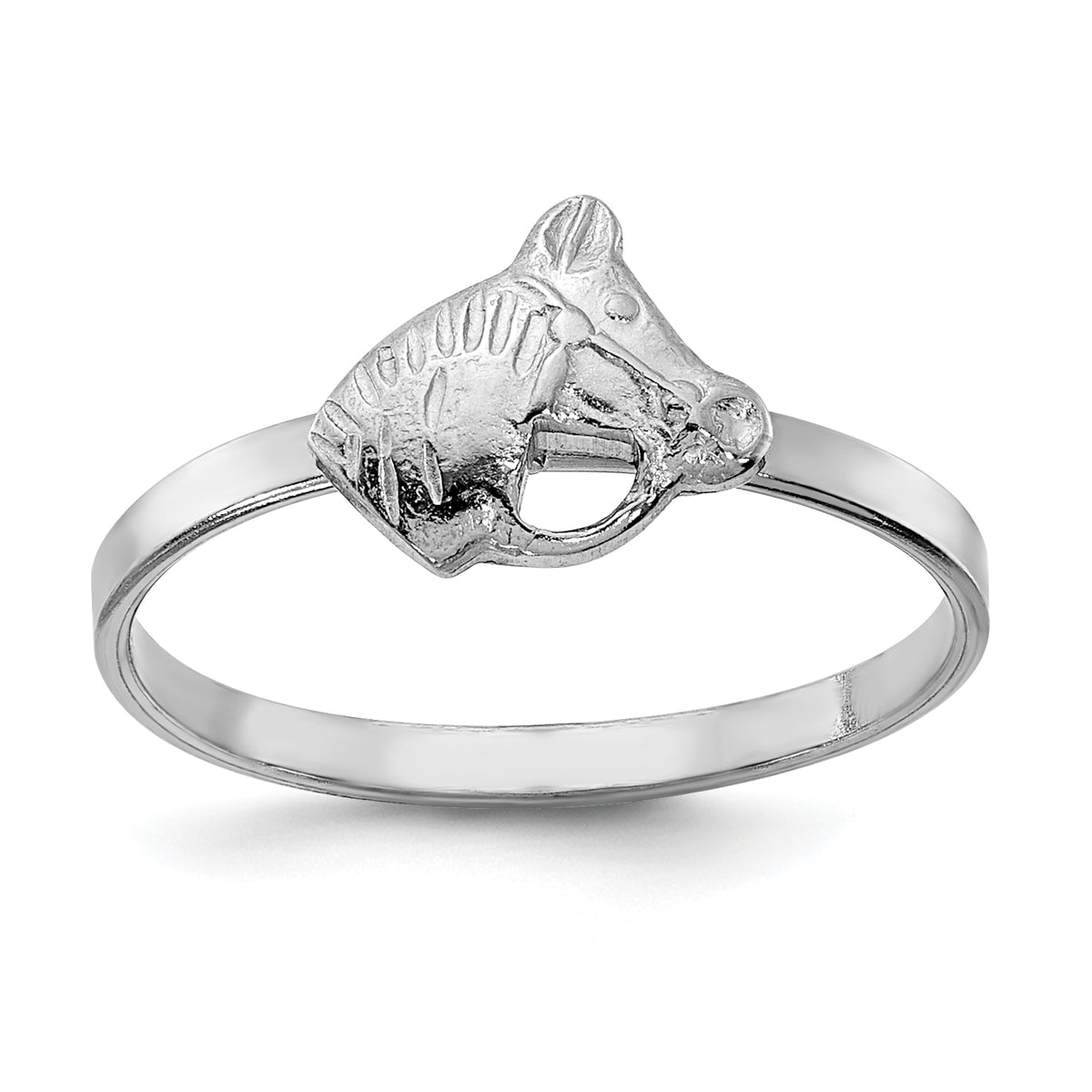 Sterling Silver Rhodium-plated Polished & Textured Horse Children's Ring