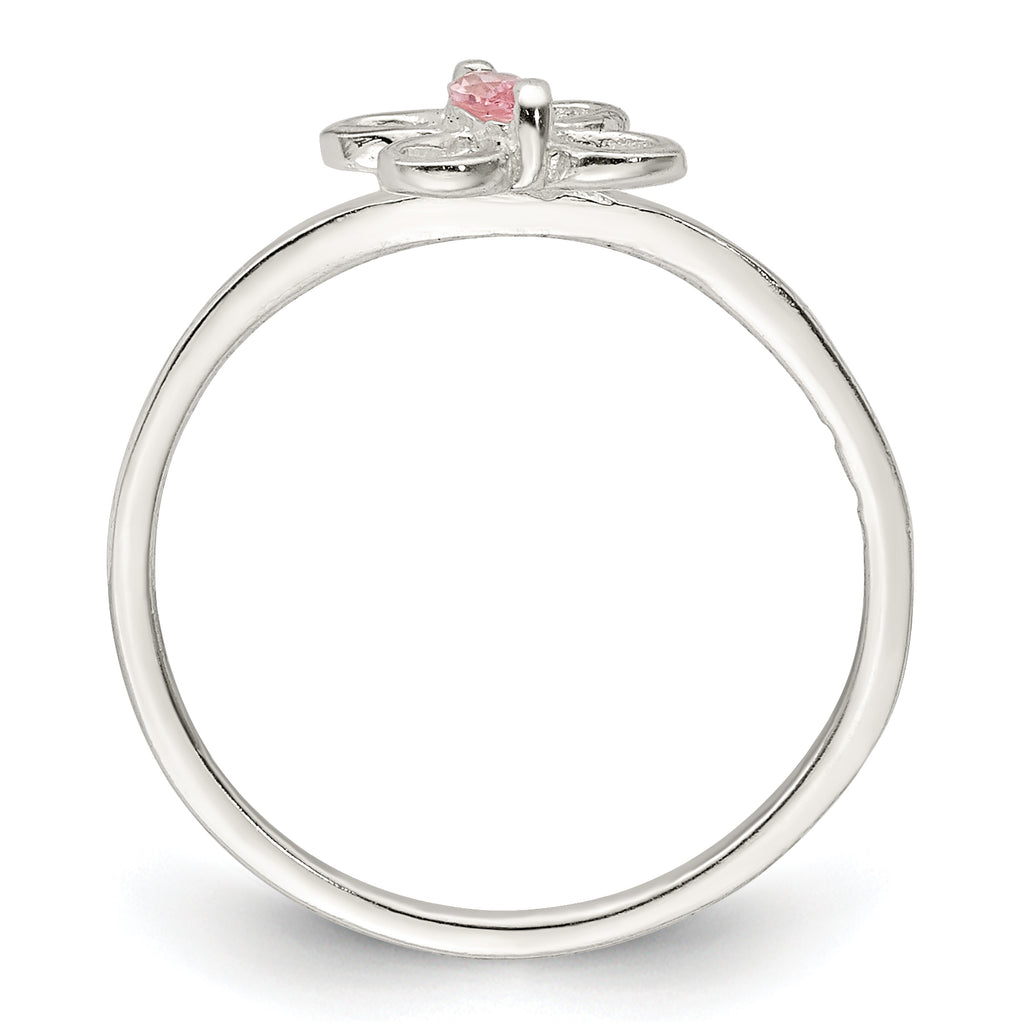 Sterling Silver Polished Pink CZ Butterfly Children's Ring