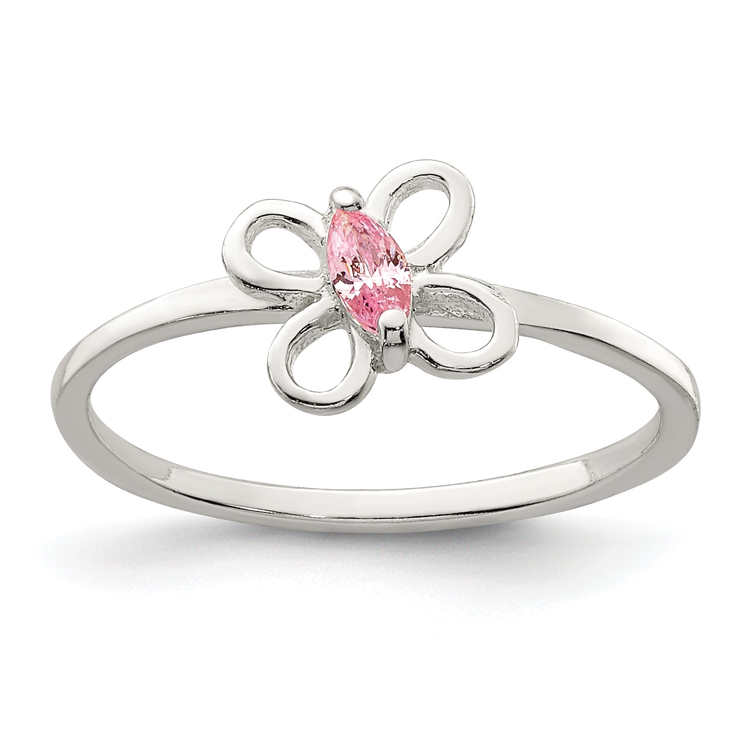 Sterling Silver Polished Pink CZ Butterfly Children's Ring Main image