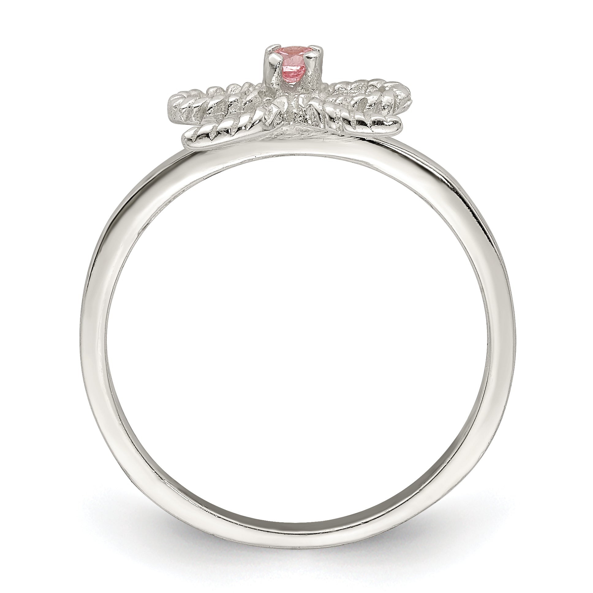 Sterling Silver Polished & Twisted Pink CZ Bow Children's Ring Secondary image