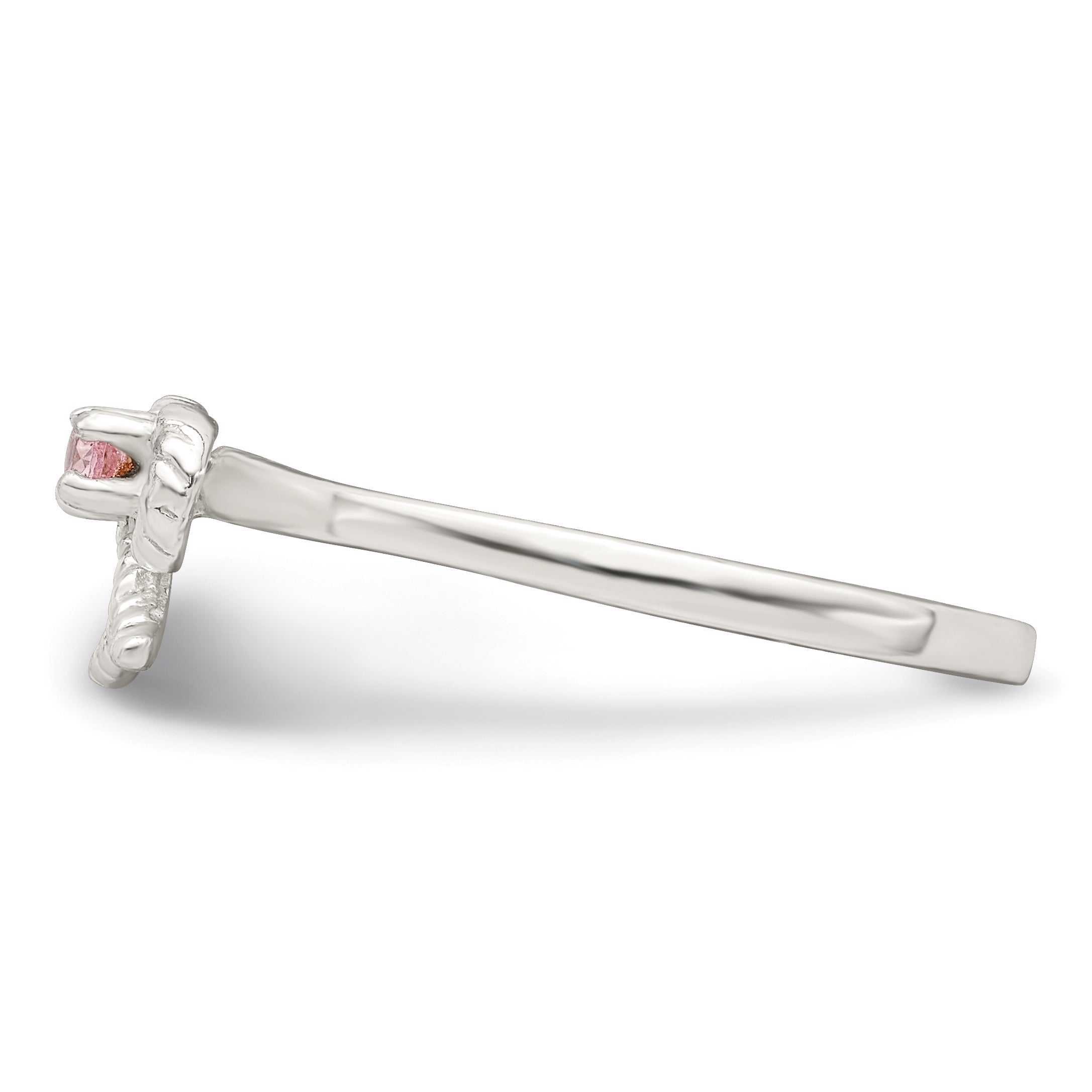 Sterling Silver Polished & Twisted Pink CZ Bow Children's Ring