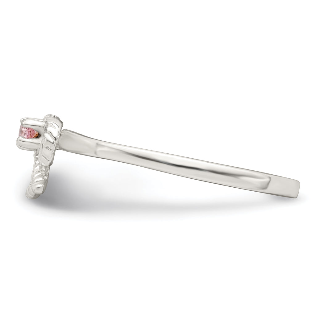 Sterling Silver Polished & Twisted Pink CZ Bow Children's Ring