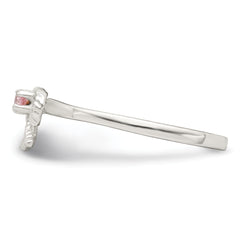 Sterling Silver Polished & Twisted Pink CZ Bow Children's Ring