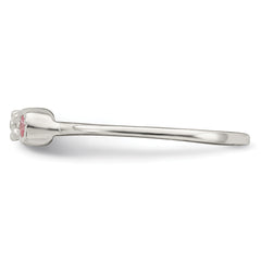Sterling Silver Polished & Beaded Pink CZ Flower Children's Ring