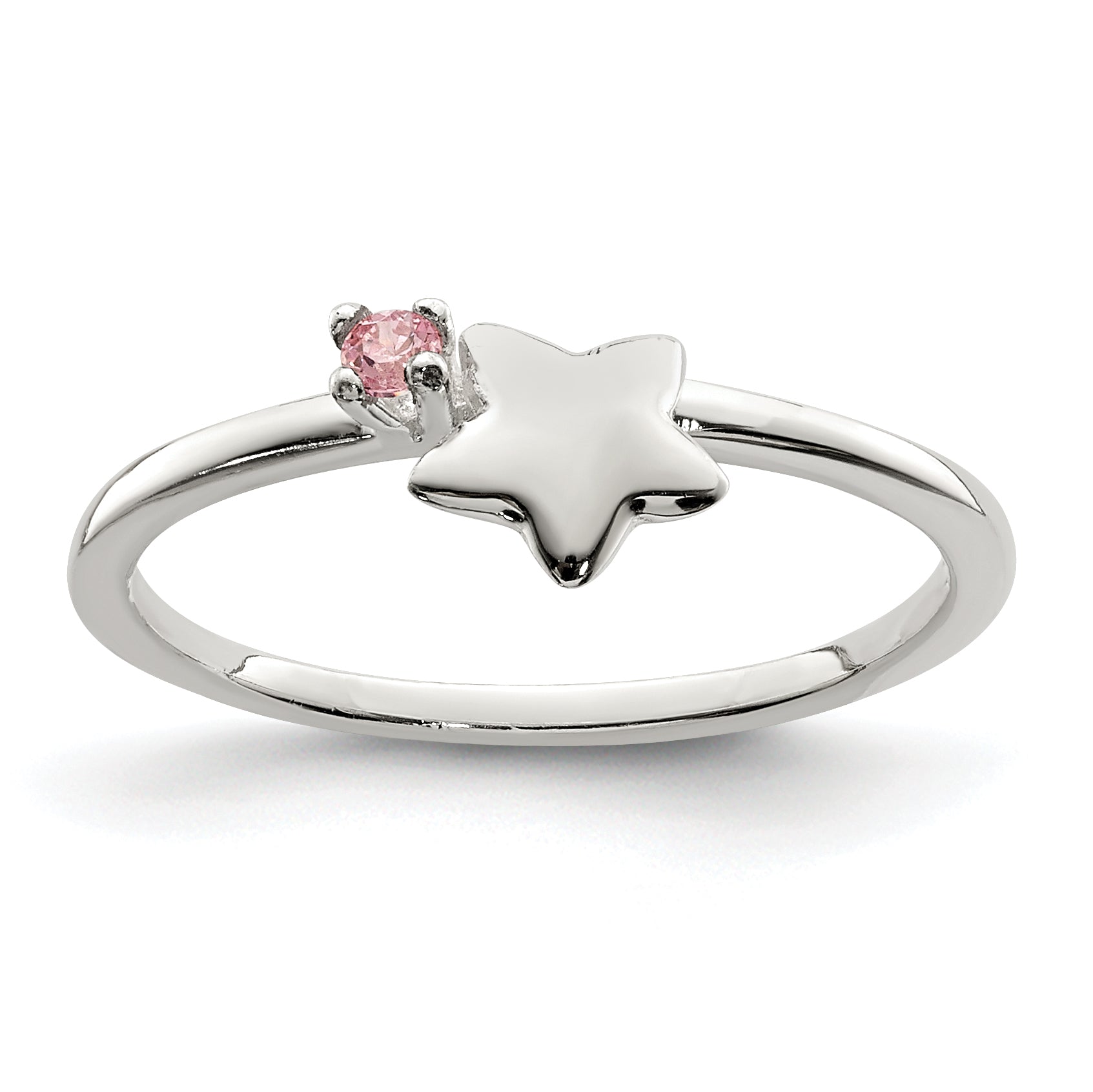 Sterling Silver Polished Pink CZ & Star Children's Ring Main image