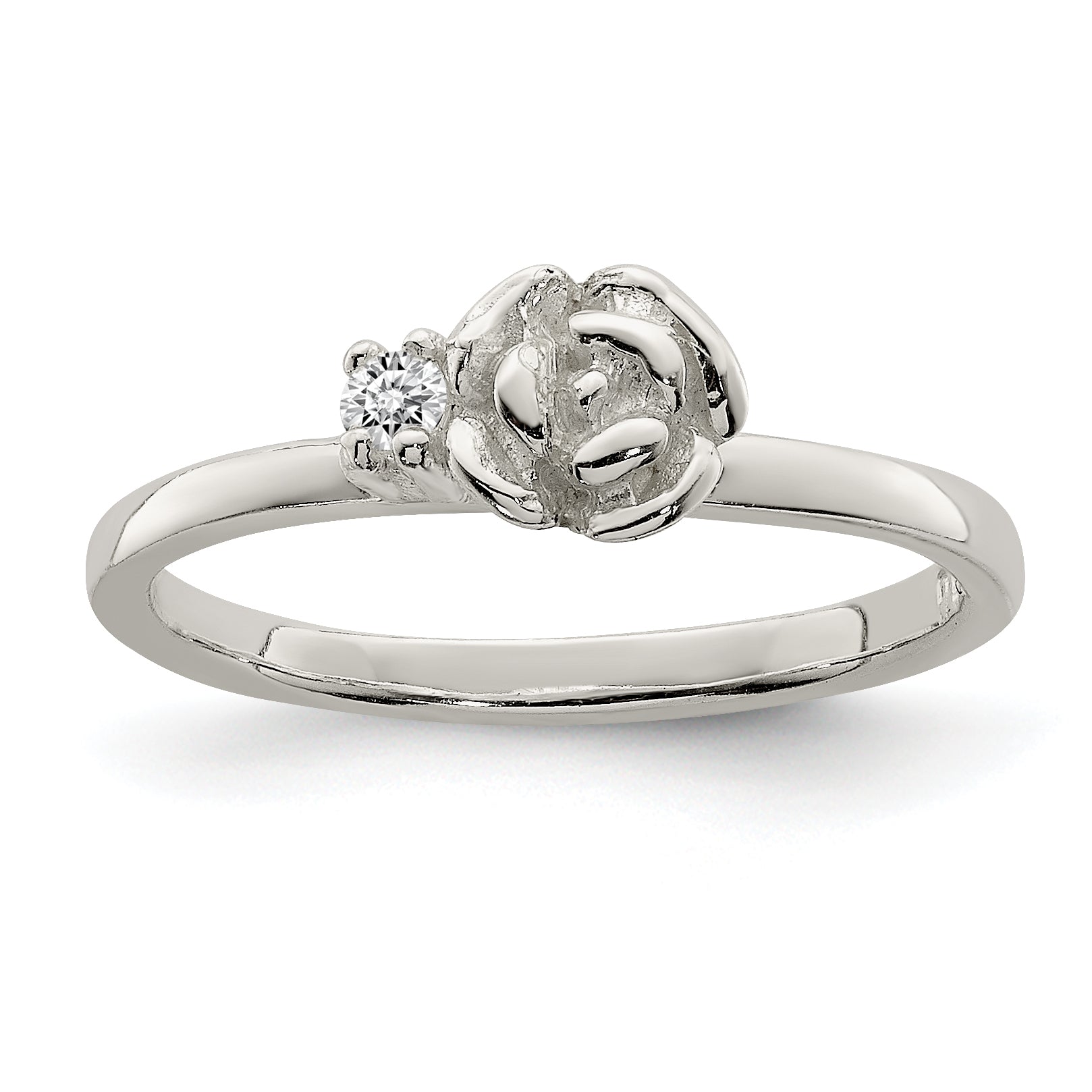 Sterling Silver Clear CZ Rose Kid's Ring Main image