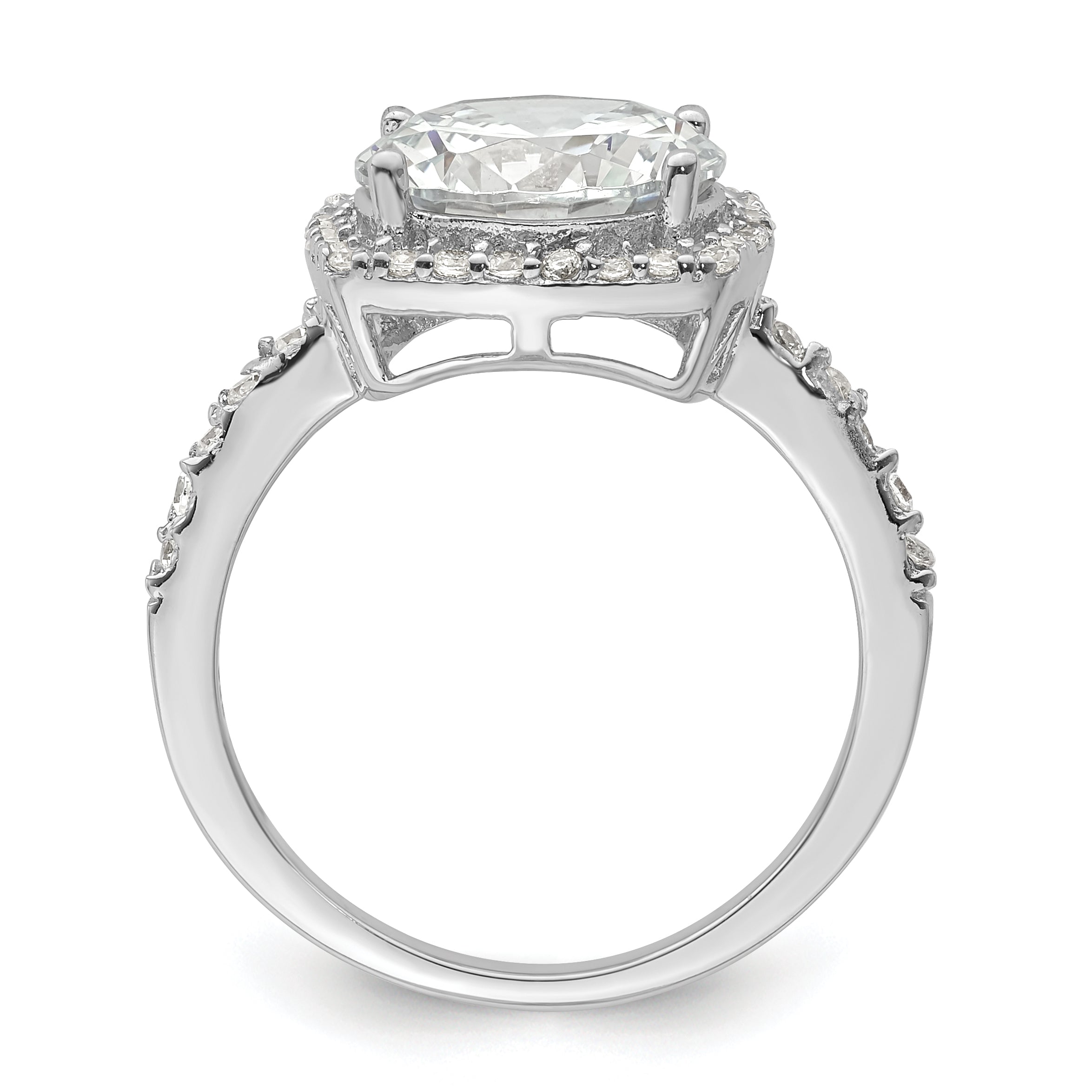 Sterling Silver Rhodium-plated Polished CZ Square Halo Ring Secondary image