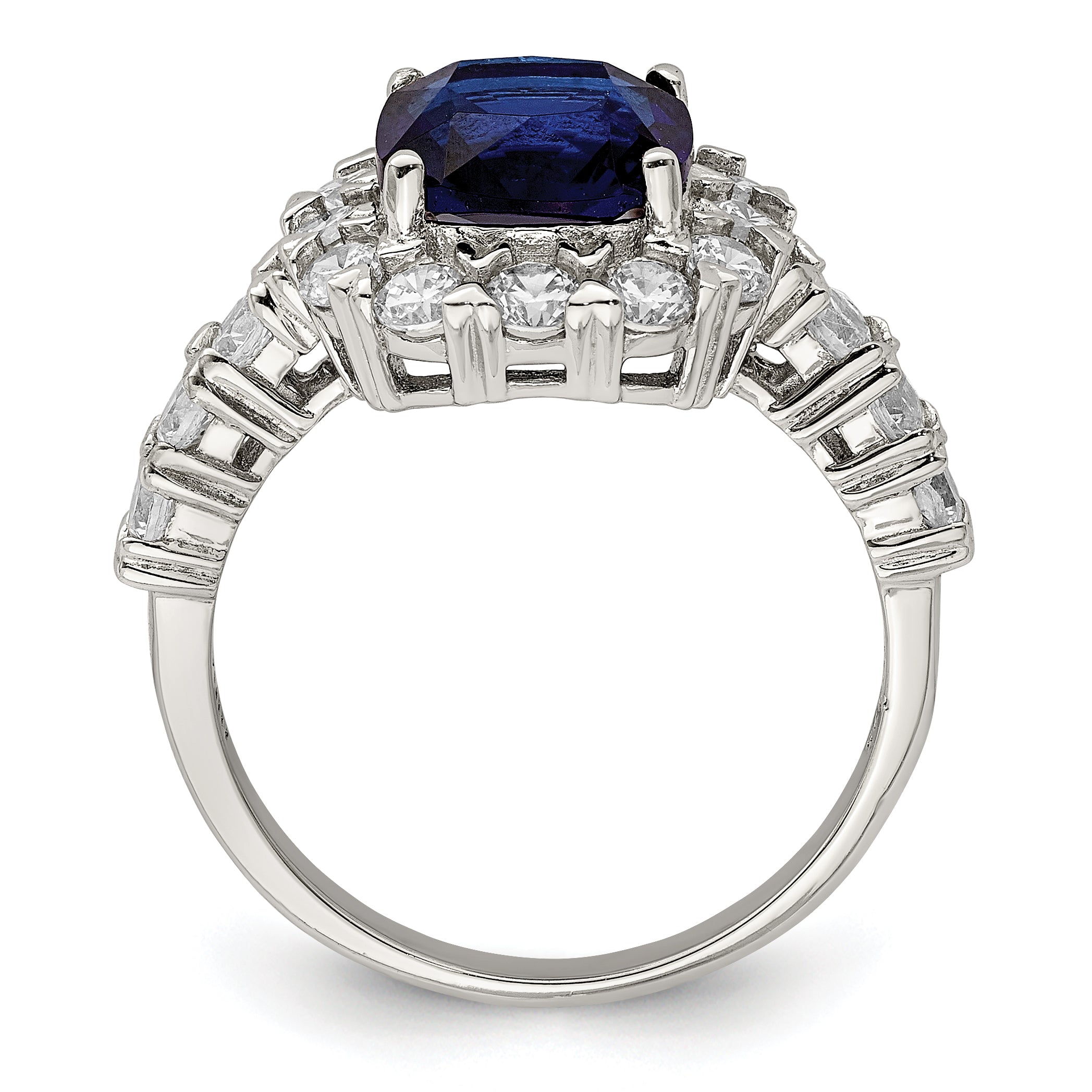 Sterling Silver Rhodium-plated Polished Blue Glass and CZ Ring Secondary image