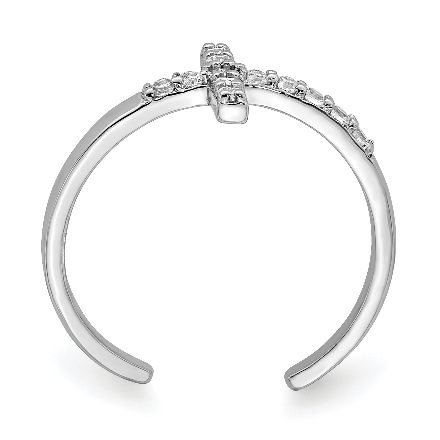Sterling Silver Rhodium-plated CZ Cross Toe Ring Secondary image