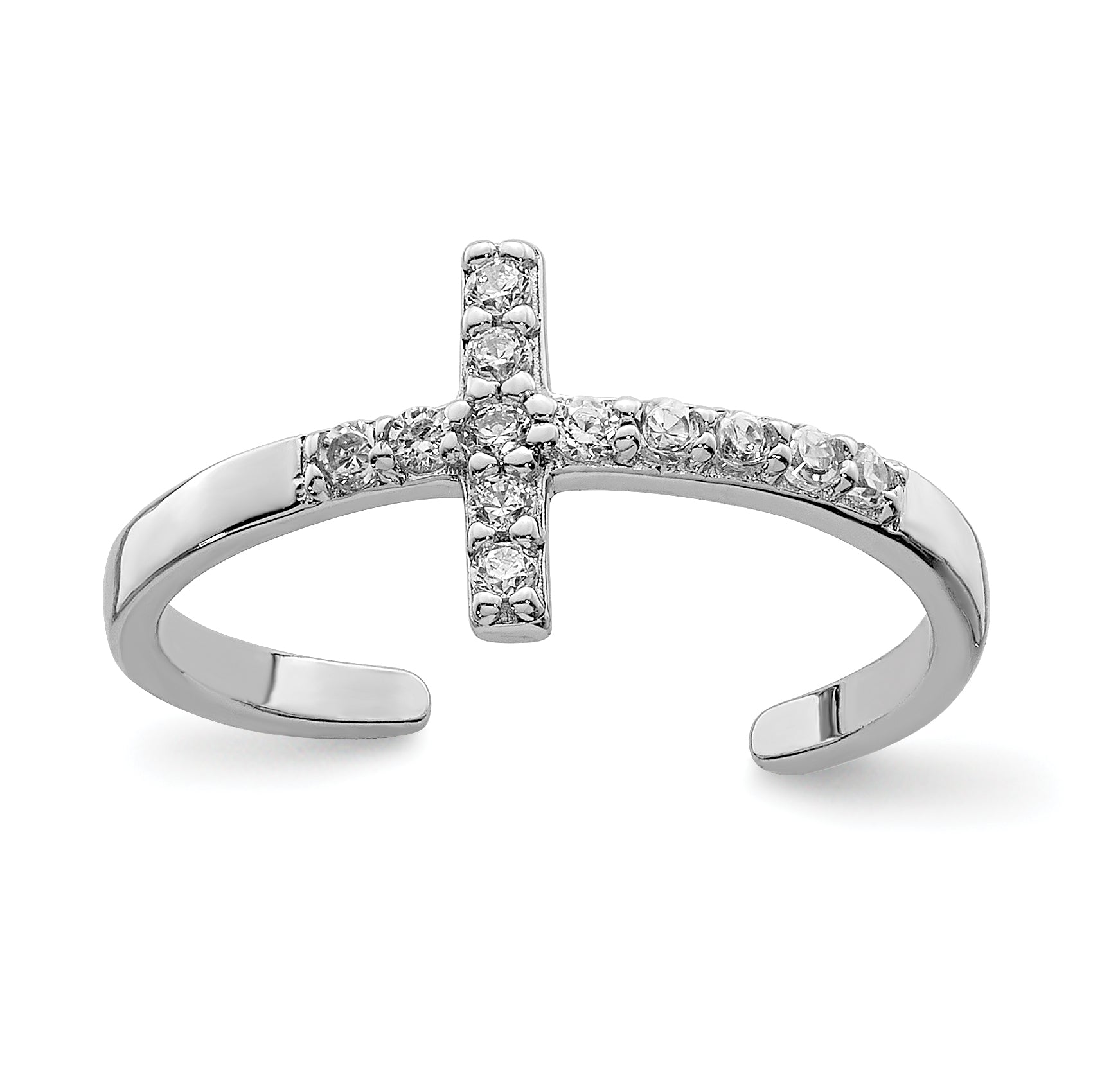Sterling Silver Rhodium-plated CZ Cross Toe Ring Main image