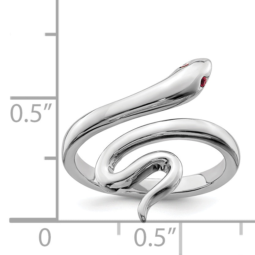 Sterling Silver Rhodium-plated Snake With Synthetic Ruby Toe Ring