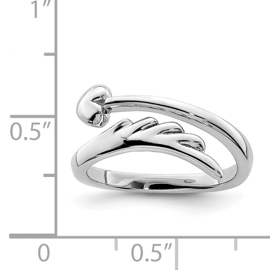 Sterling Silver Rhodium-plated Heart With Wing Toe Ring