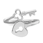 Sterling Silver Rhodium-plated Heart Lock & Key Toe Ring