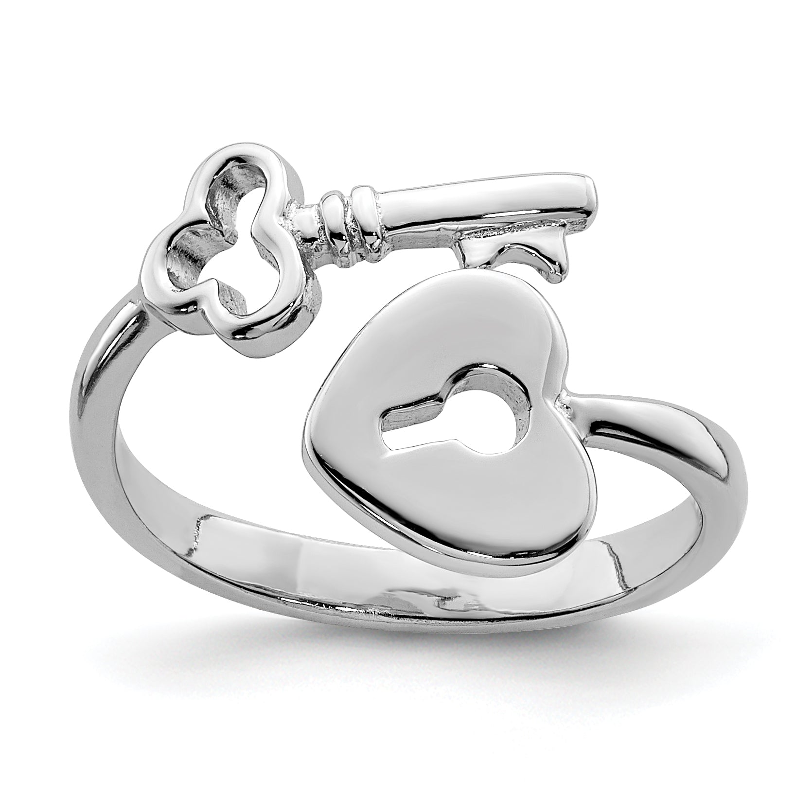 Sterling Silver Rhodium-plated Heart Lock & Key Toe Ring Main image