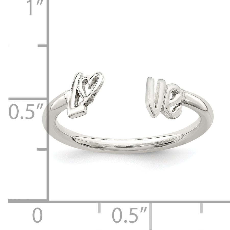 Sterling Silver Polished 'Love' Adjustable Ring