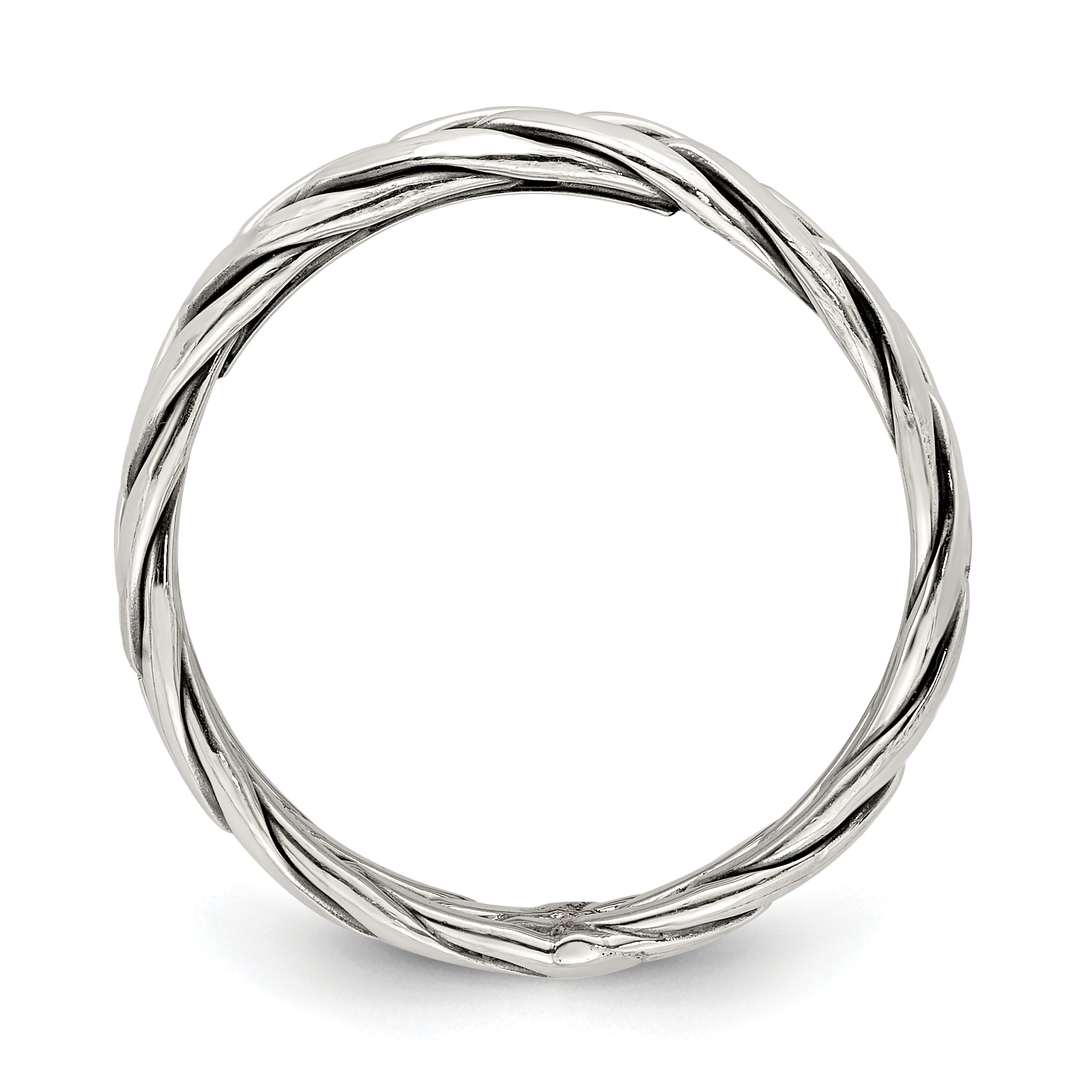 Sterling Silver Polished Antiqued Weaved 3.25mm Women's Ring Secondary image