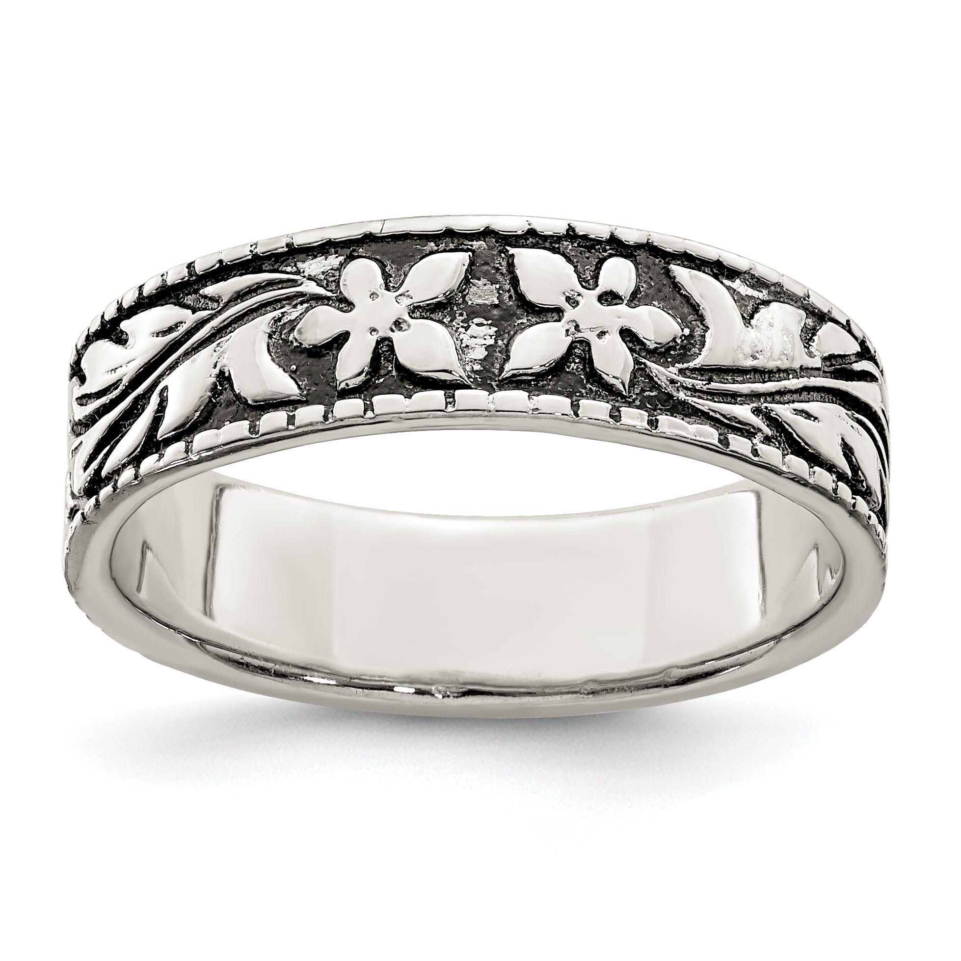 Sterling Silver Antiqued Floral Ring Main image
