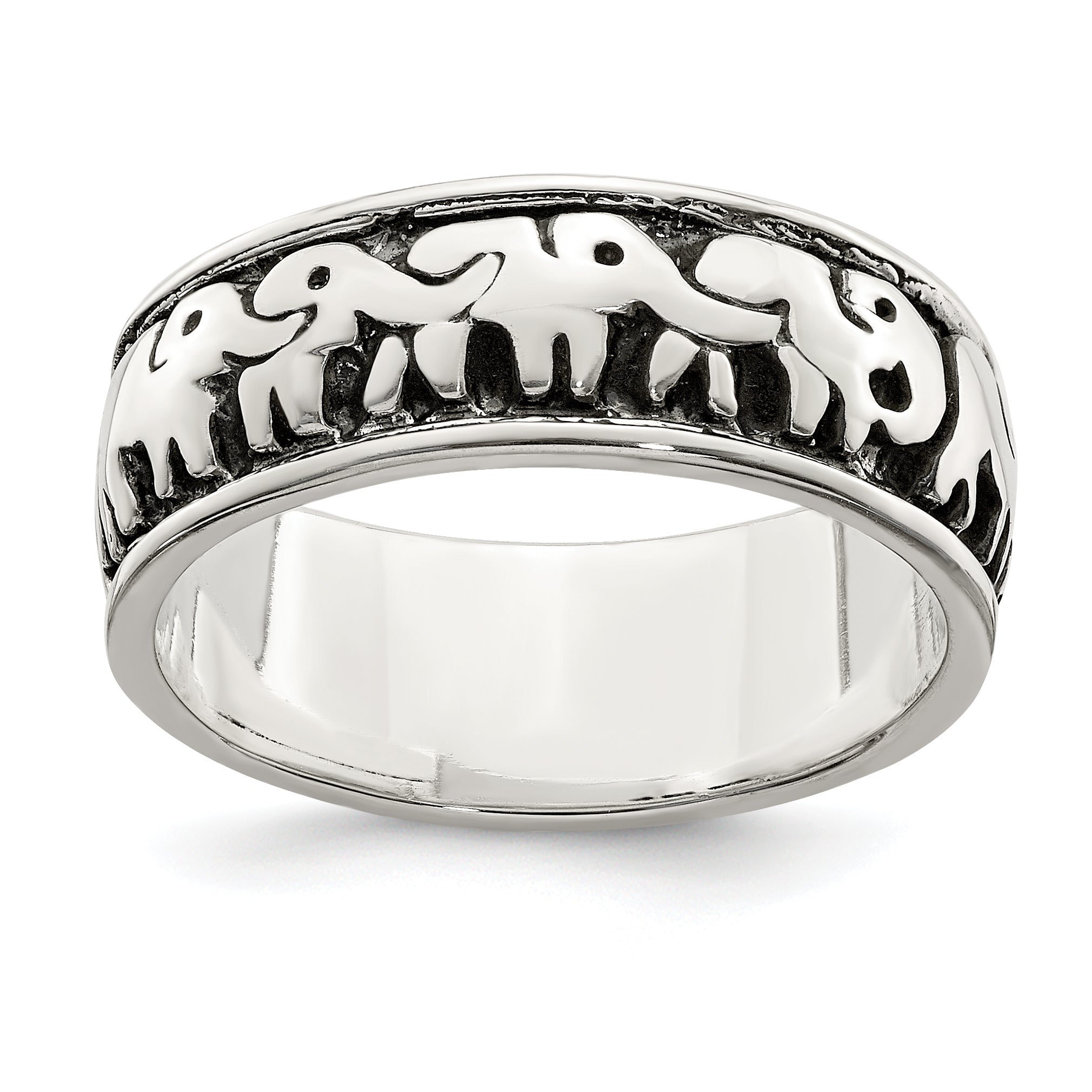 Sterling Silver Polished and Antiqued Elephants Ring Main image