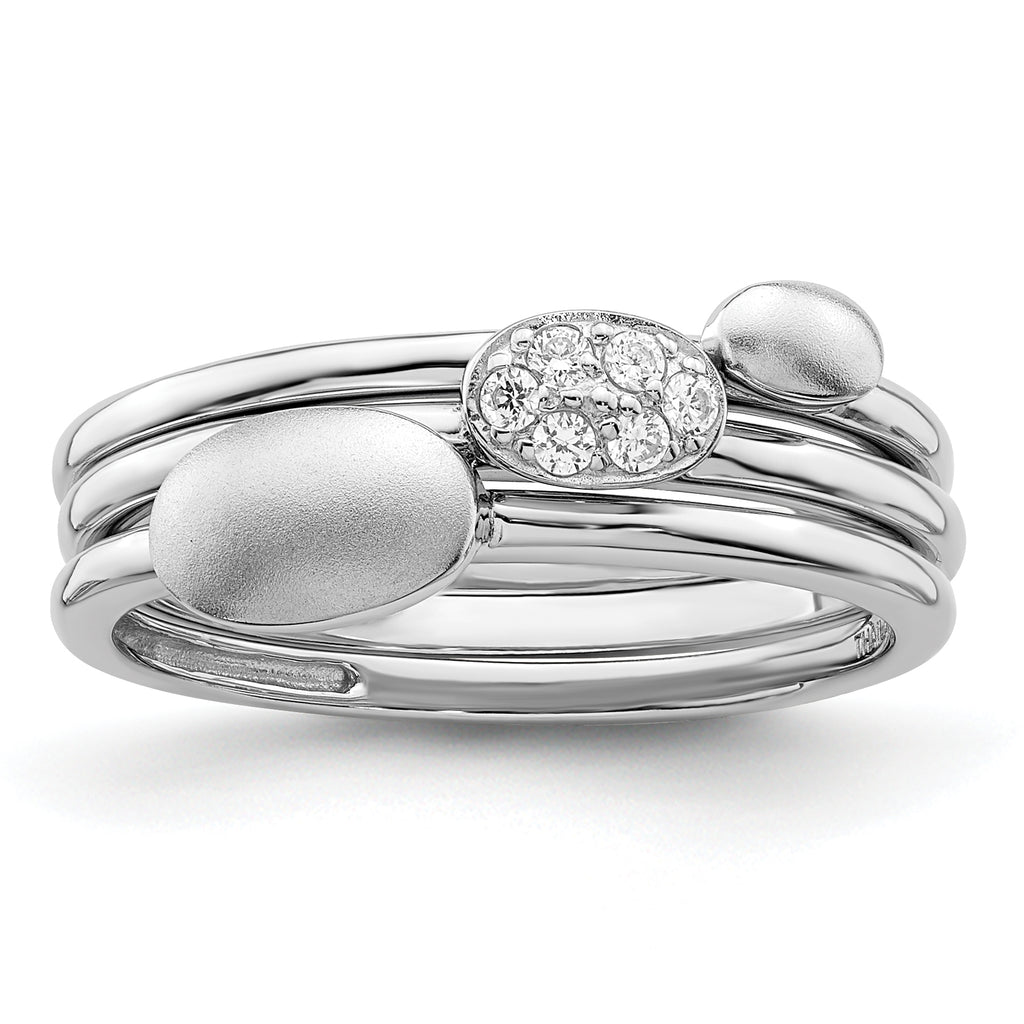 Sterling Silver Rhodium-Plated Polished Cubic Zirconi 3 Ring Set