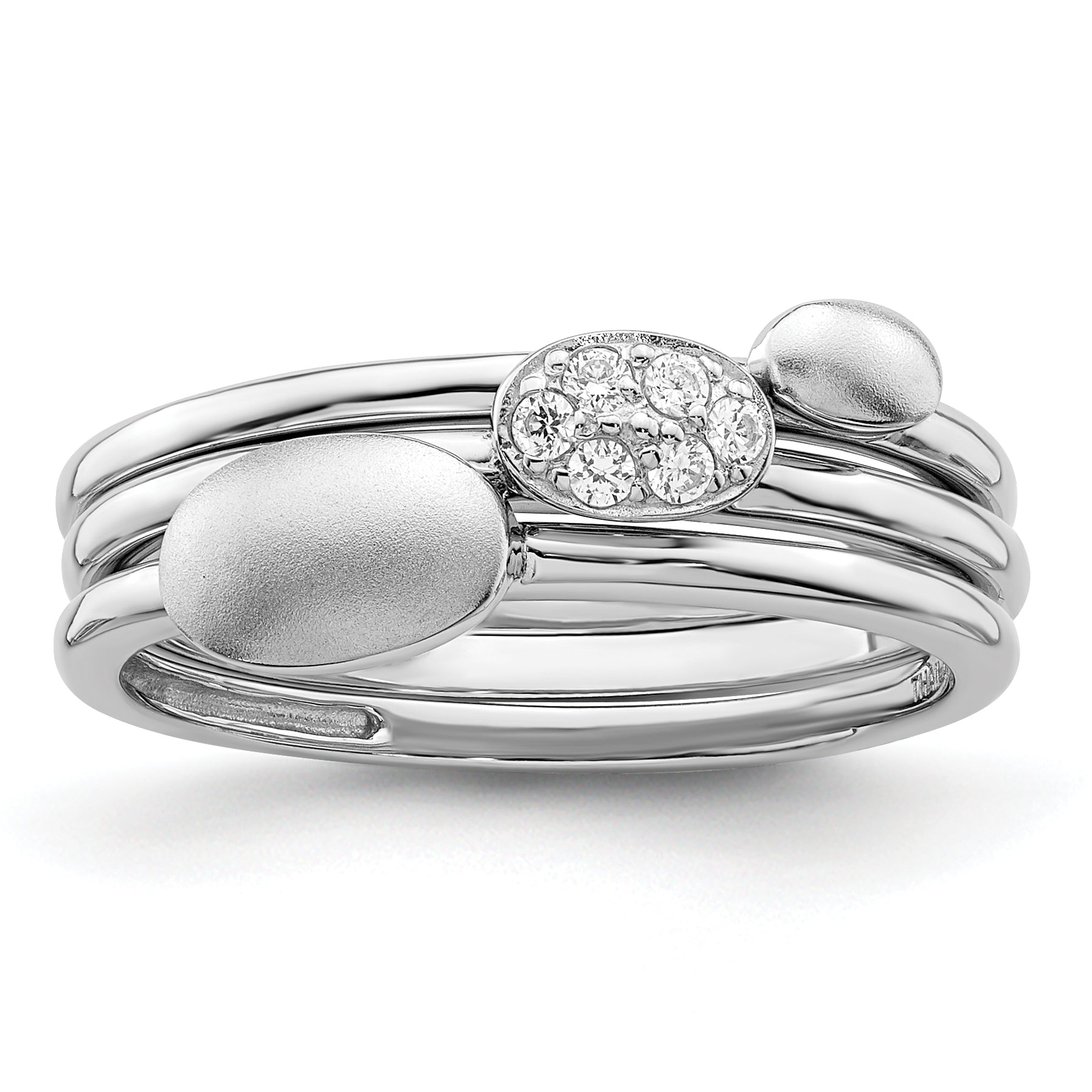 Sterling Silver Rhodium-Plated Polished Cubic Zirconi 3 Ring Set