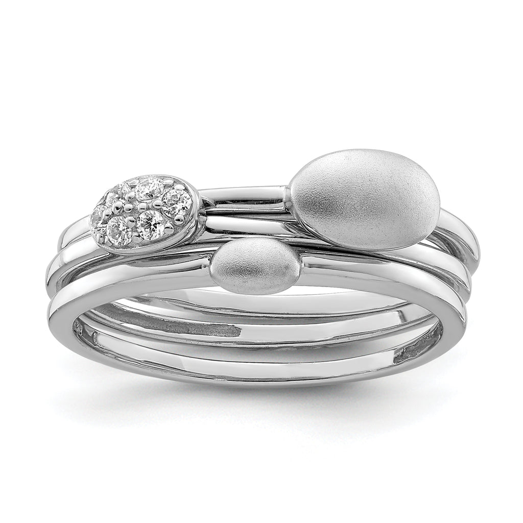Sterling Silver Rhodium-Plated Polished Cubic Zirconi 3 Ring Set