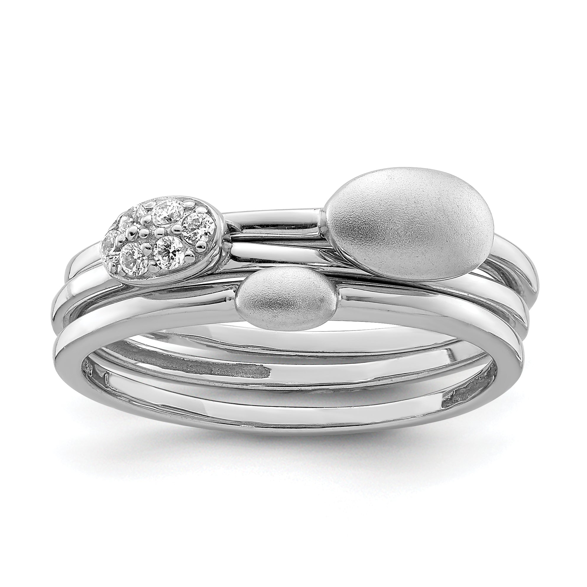 Sterling Silver Rhodium-Plated Polished Cubic Zirconi 3 Ring Set