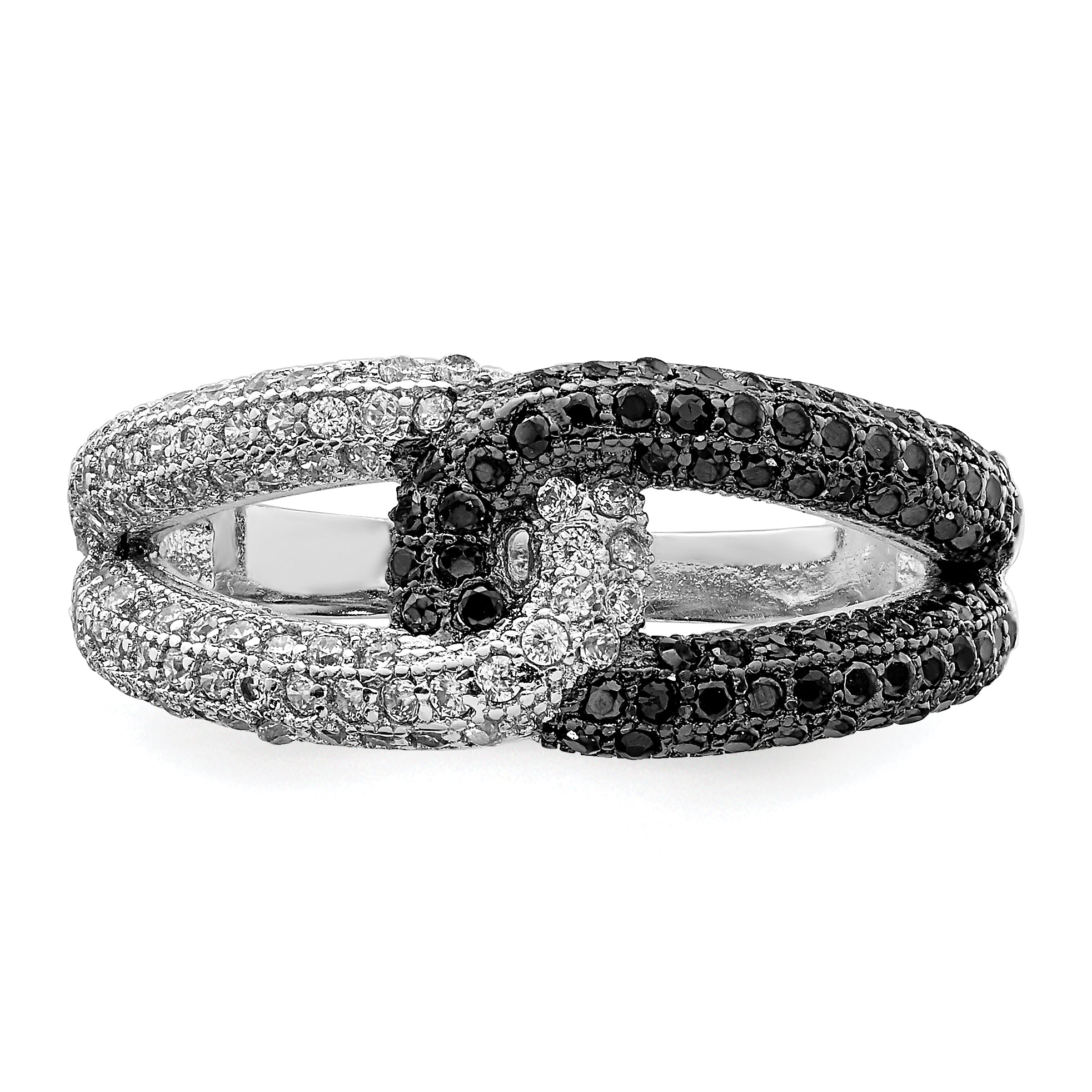 Sterling Silver Rhodium-plated Black & White CZ Ring