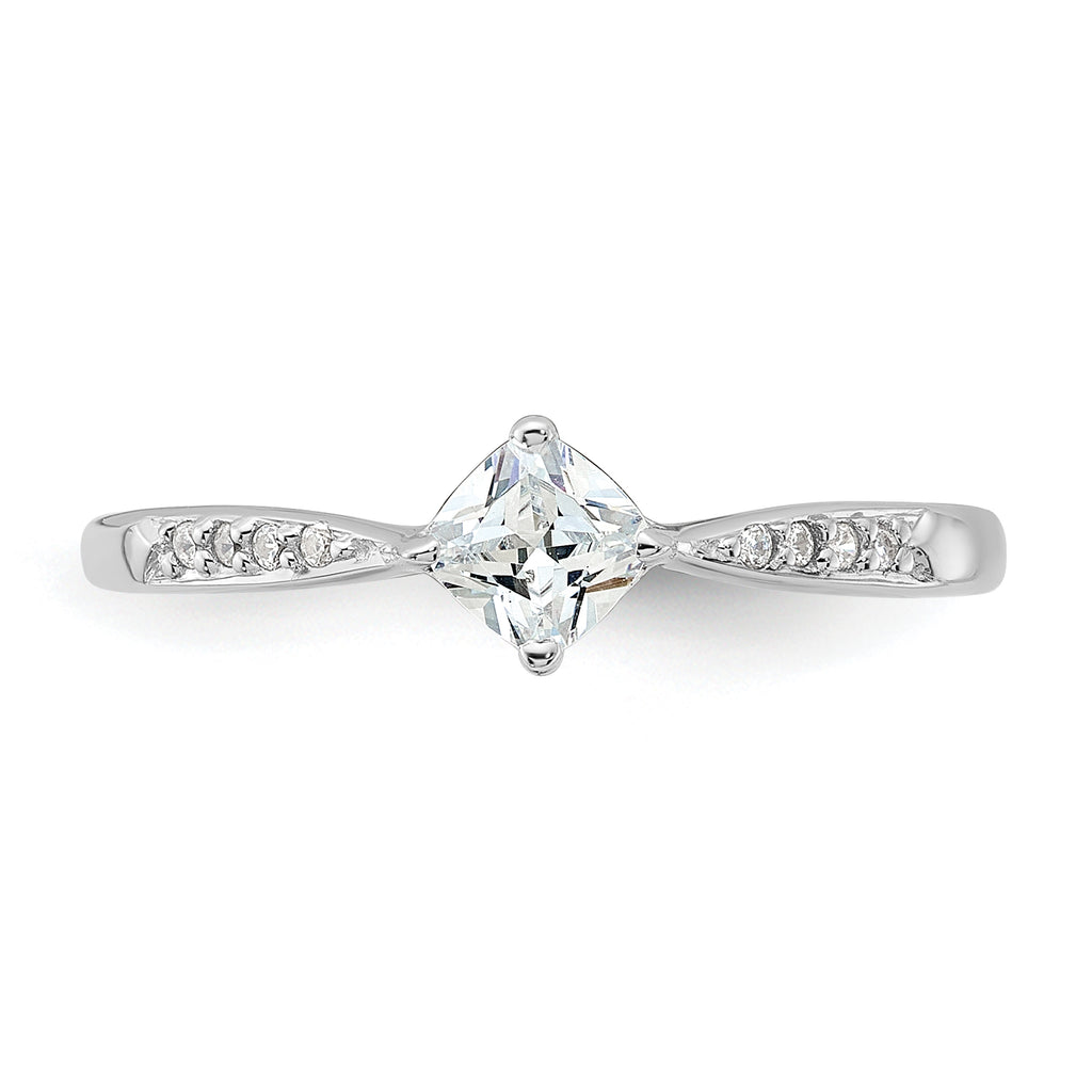 Sterling Silver Rhodium-Plated Polished and Square Shaped Cubic Zirconi Ring