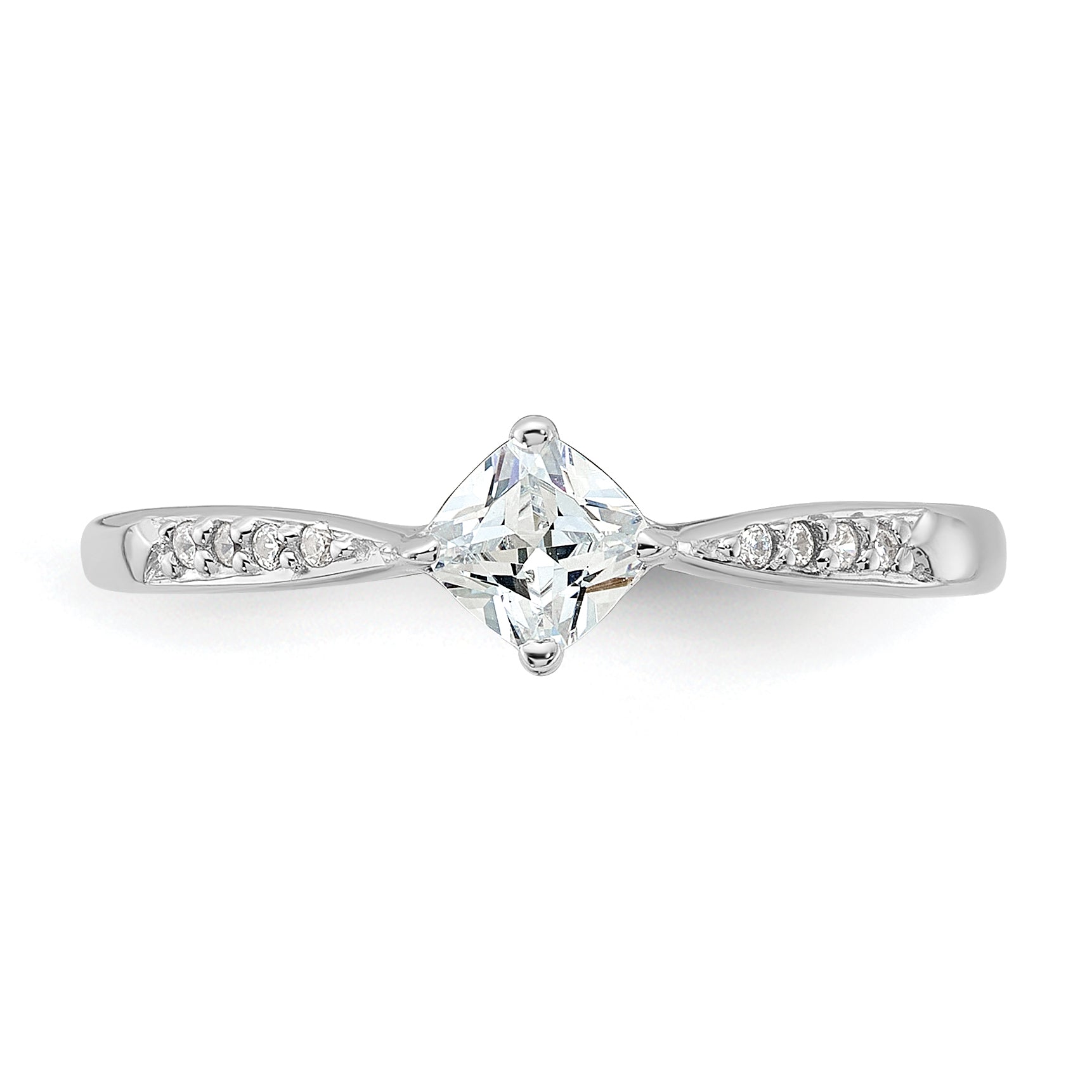 Sterling Silver Rhodium-Plated Polished and Square Shaped Cubic Zirconi Ring