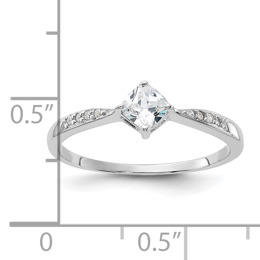 Sterling Silver Rhodium-Plated Polished and Square Shaped Cubic Zirconi Ring