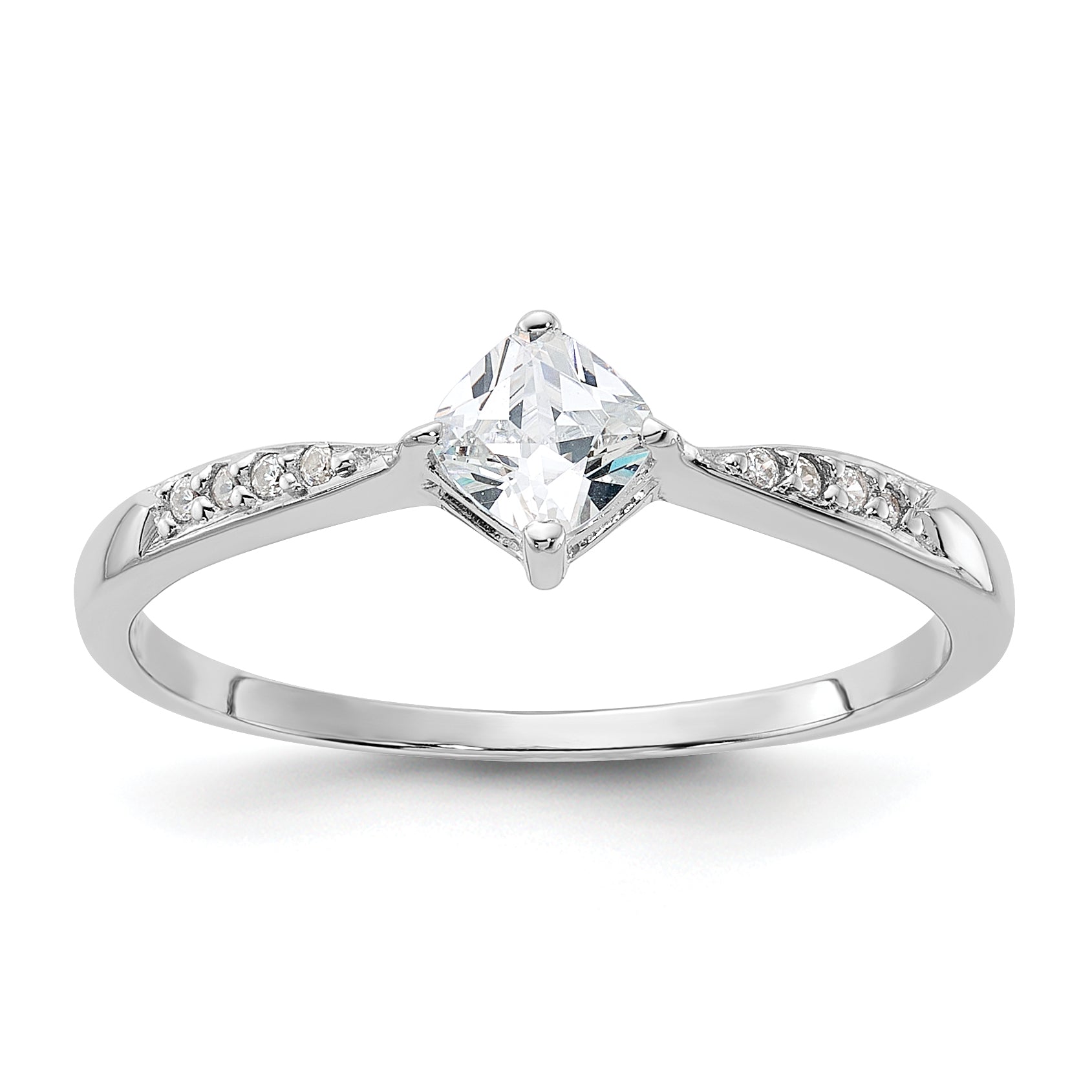 Sterling Silver Rhodium-Plated Polished and Square Shaped Cubic Zirconi Ring Main image
