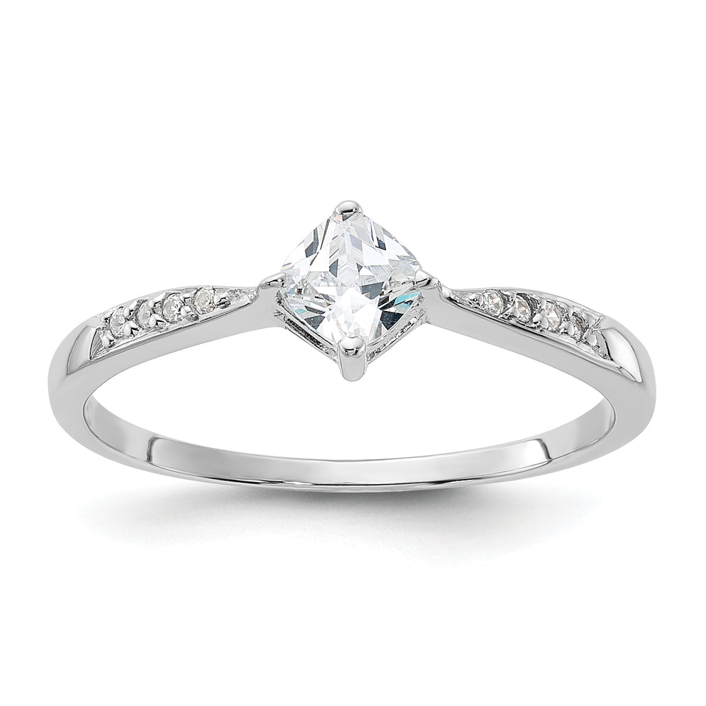 Sterling Silver Rhodium-Plated Polished and Square Shaped Cubic Zirconi Ring