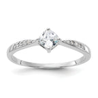 Sterling Silver Rhodium-Plated Polished and Square Shaped Cubic Zirconi Ring