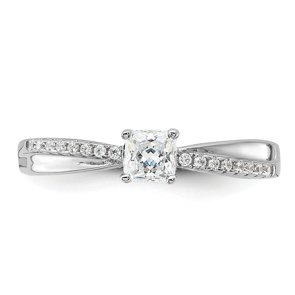 Sterling Silver Rhodium-plated Polished & CZ Ring