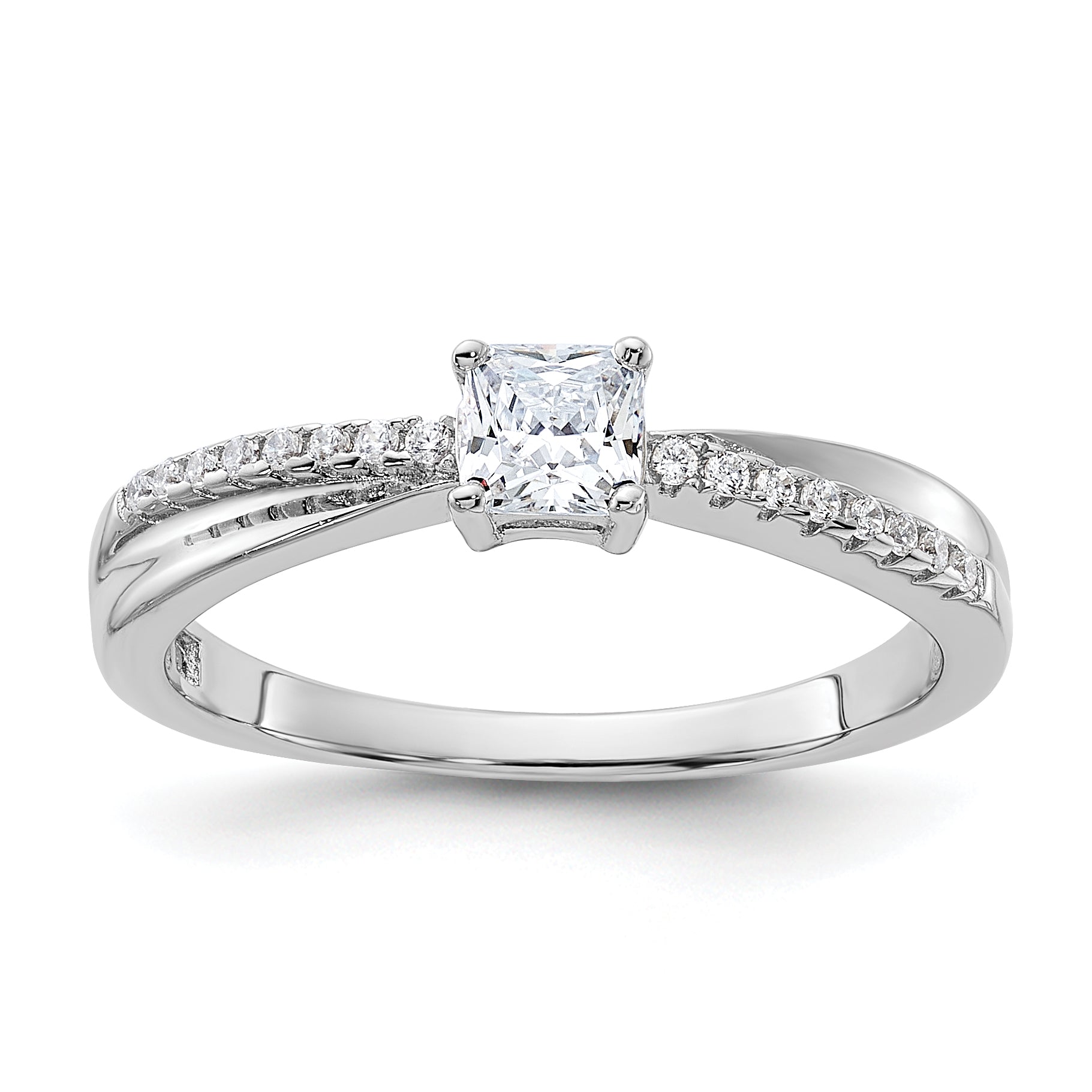 Sterling Silver Rhodium-plated Polished & CZ Ring Main image