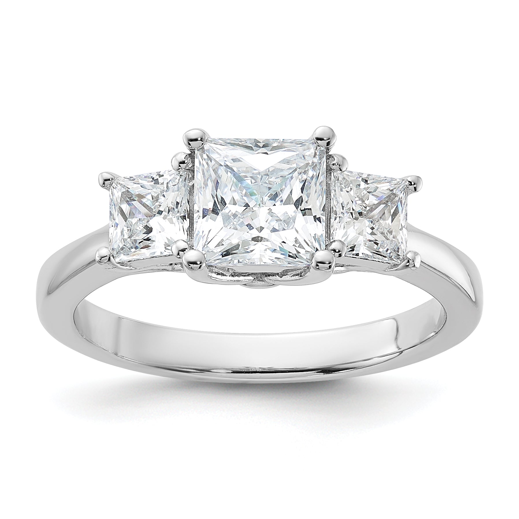 Sterling Silver Rhodium-plated & CZ 3 Stone Ring Main image