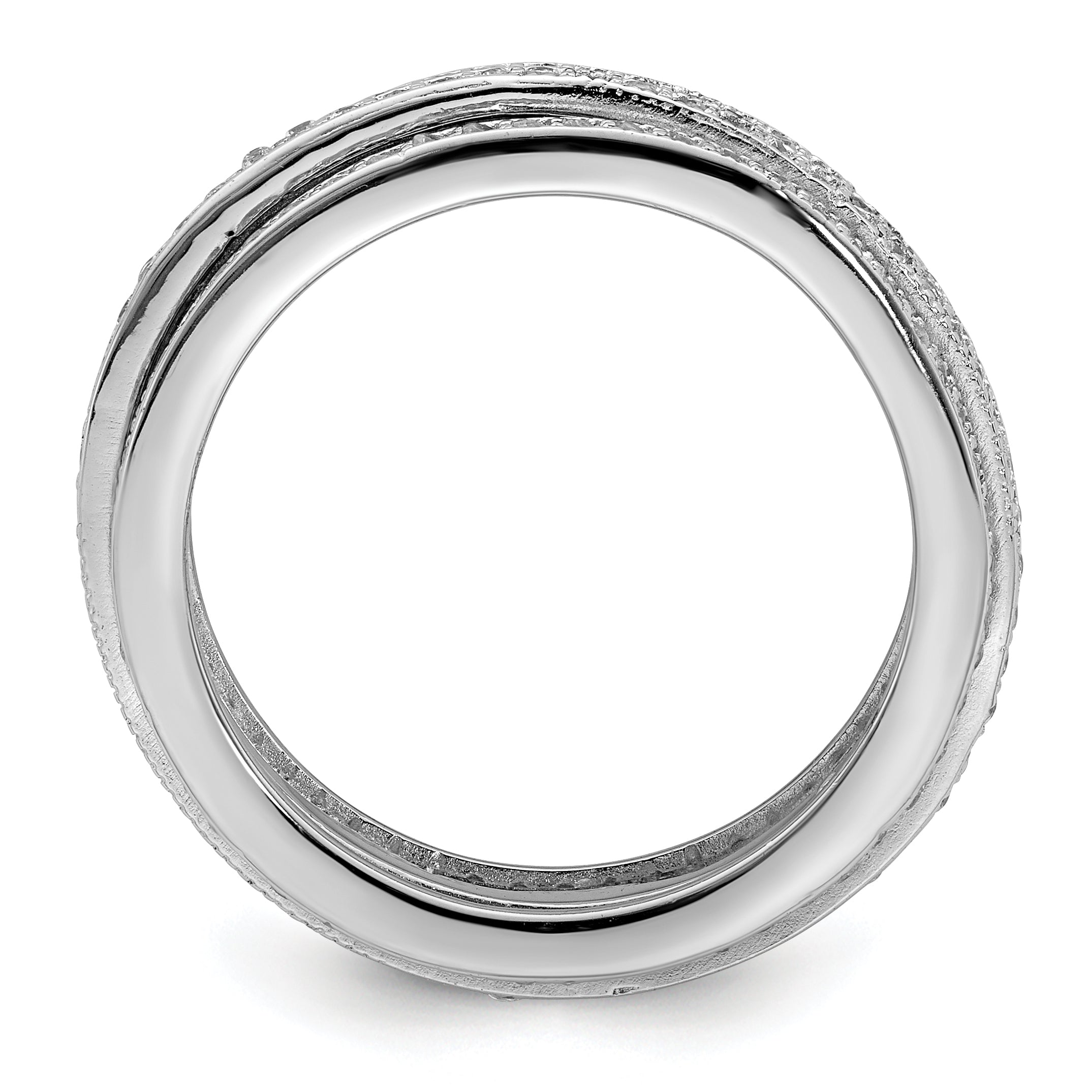 Sterling Silver Polished Rhodium-Plated Cubic Zirconi Pave' Eternity Motion Ring Secondary image