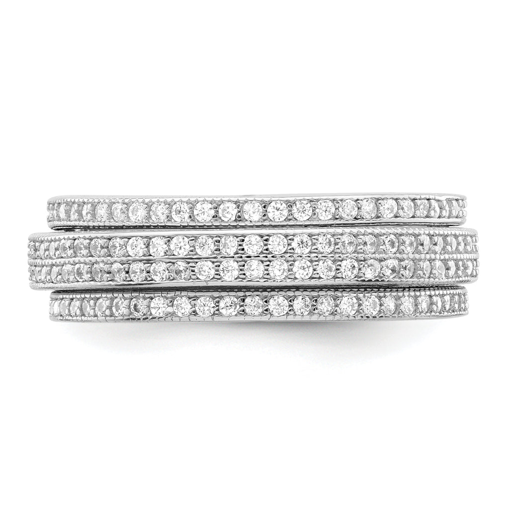 Sterling Silver Polished Rhodium-Plated Cubic Zirconi Pave' Eternity Motion Ring