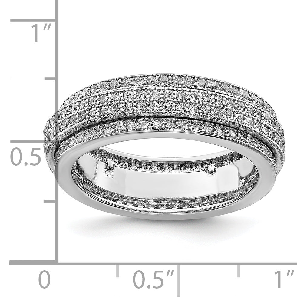 Sterling Silver Polished Rhodium-Plated Cubic Zirconi Pave' Eternity Motion Ring