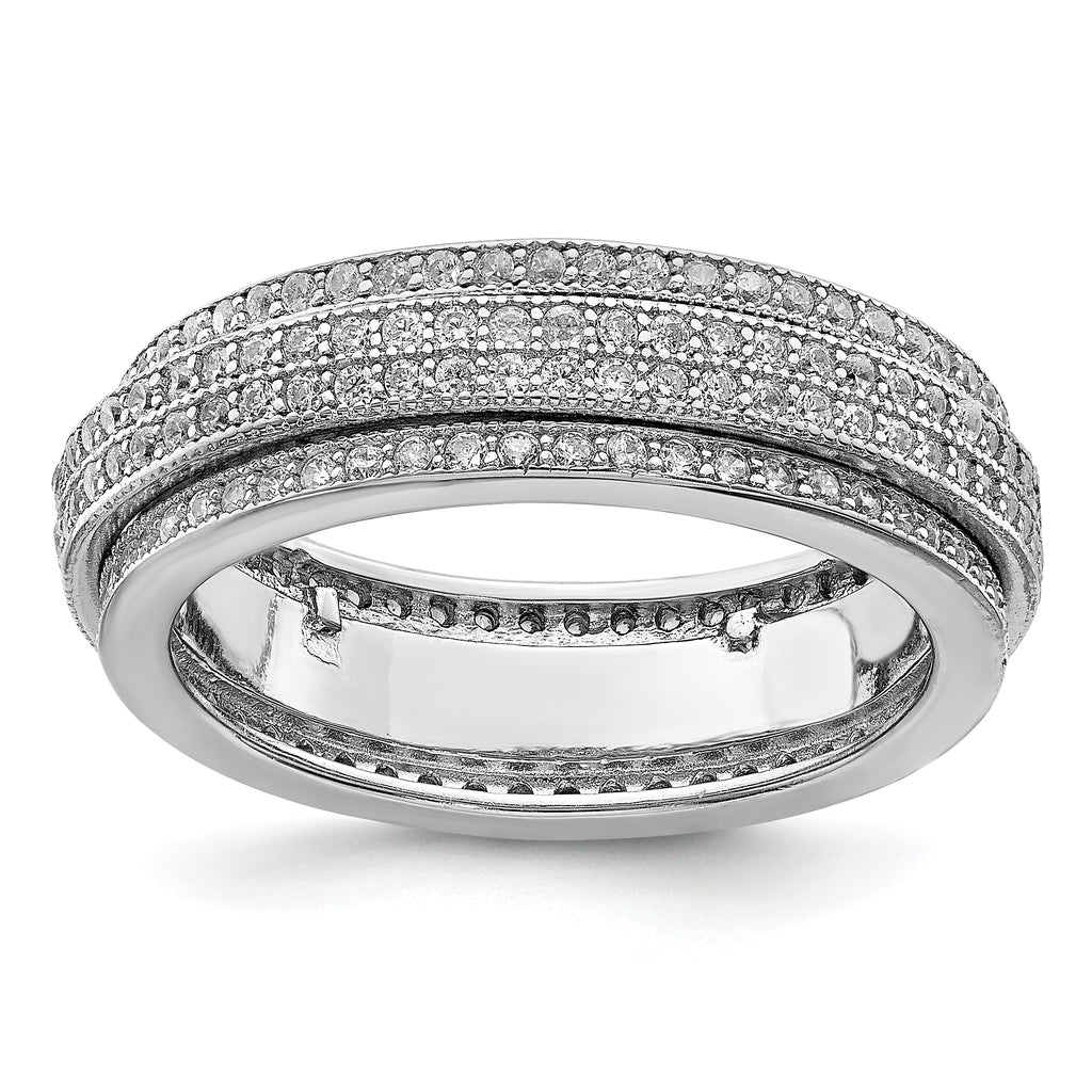 Sterling Silver Polished Rhodium-Plated Cubic Zirconi Pave' Eternity Motion Ring