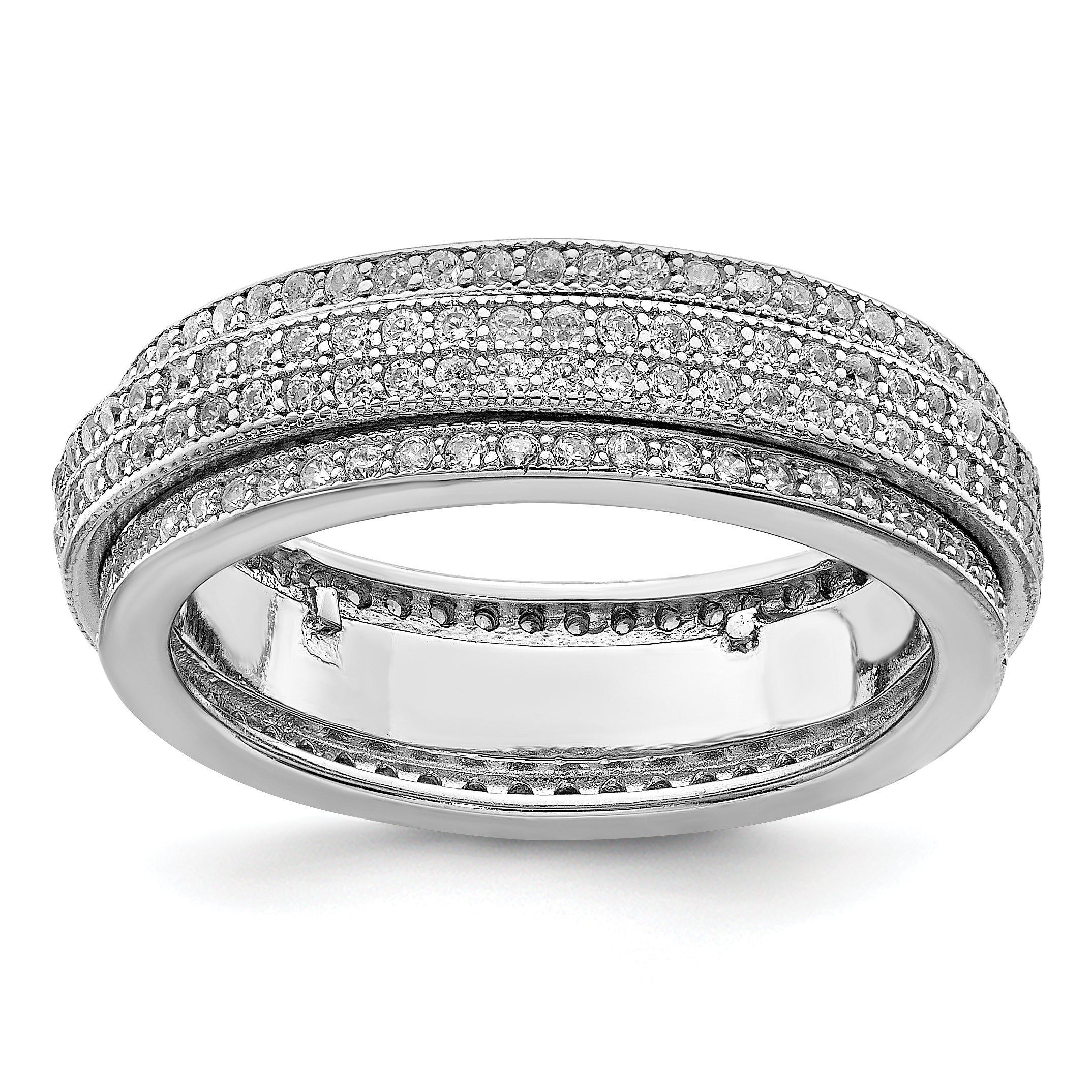 Sterling Silver Polished Rhodium-Plated Cubic Zirconi Pave' Eternity Motion Ring