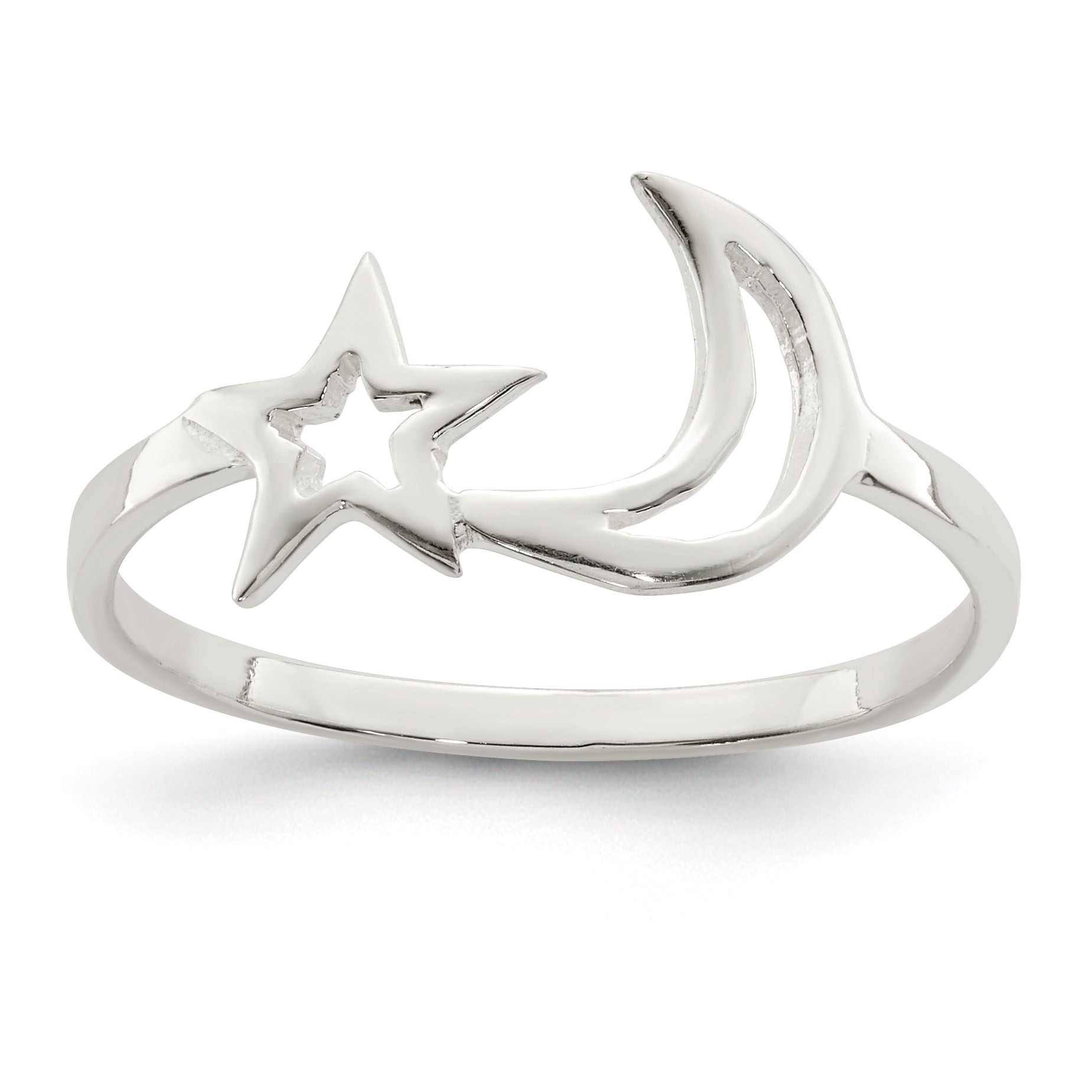 Sterling Silver Polished Star & Moon Ring Main image