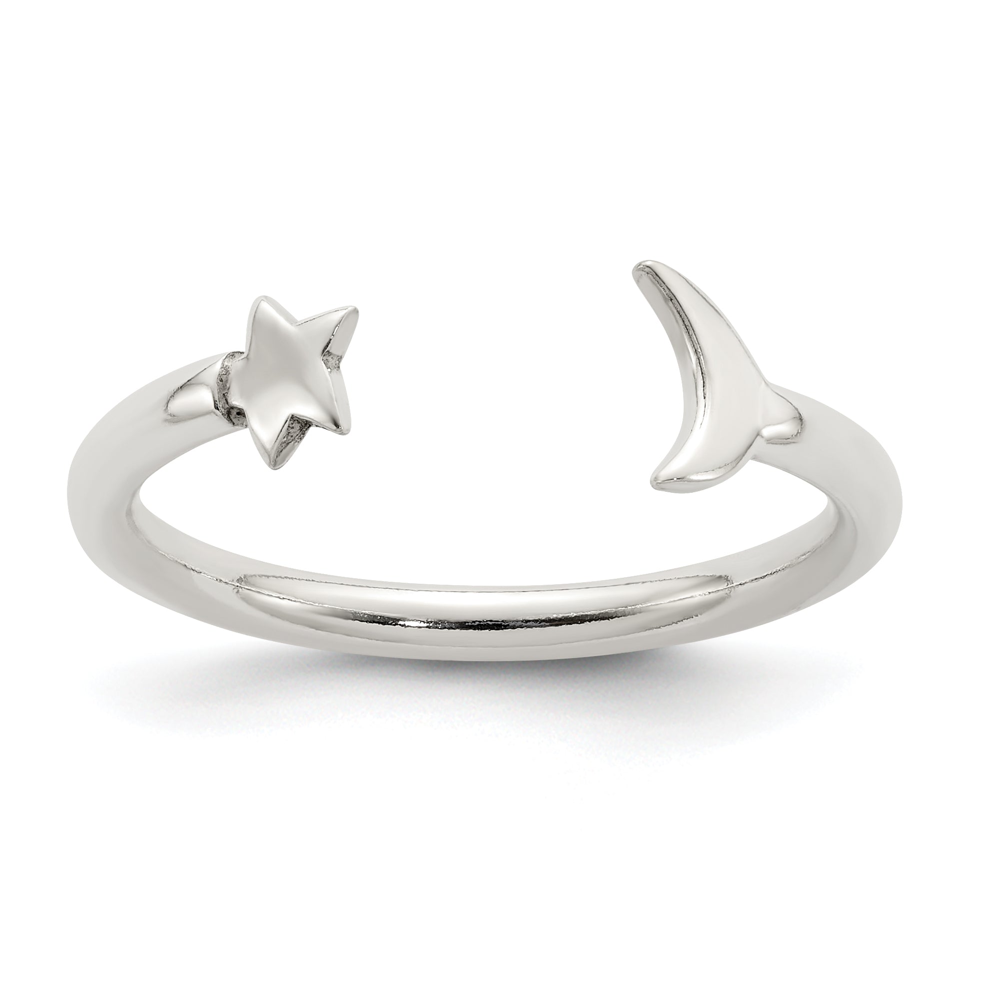 Sterling Silver Polished Half Moon and Star Adjustable Ring Main image