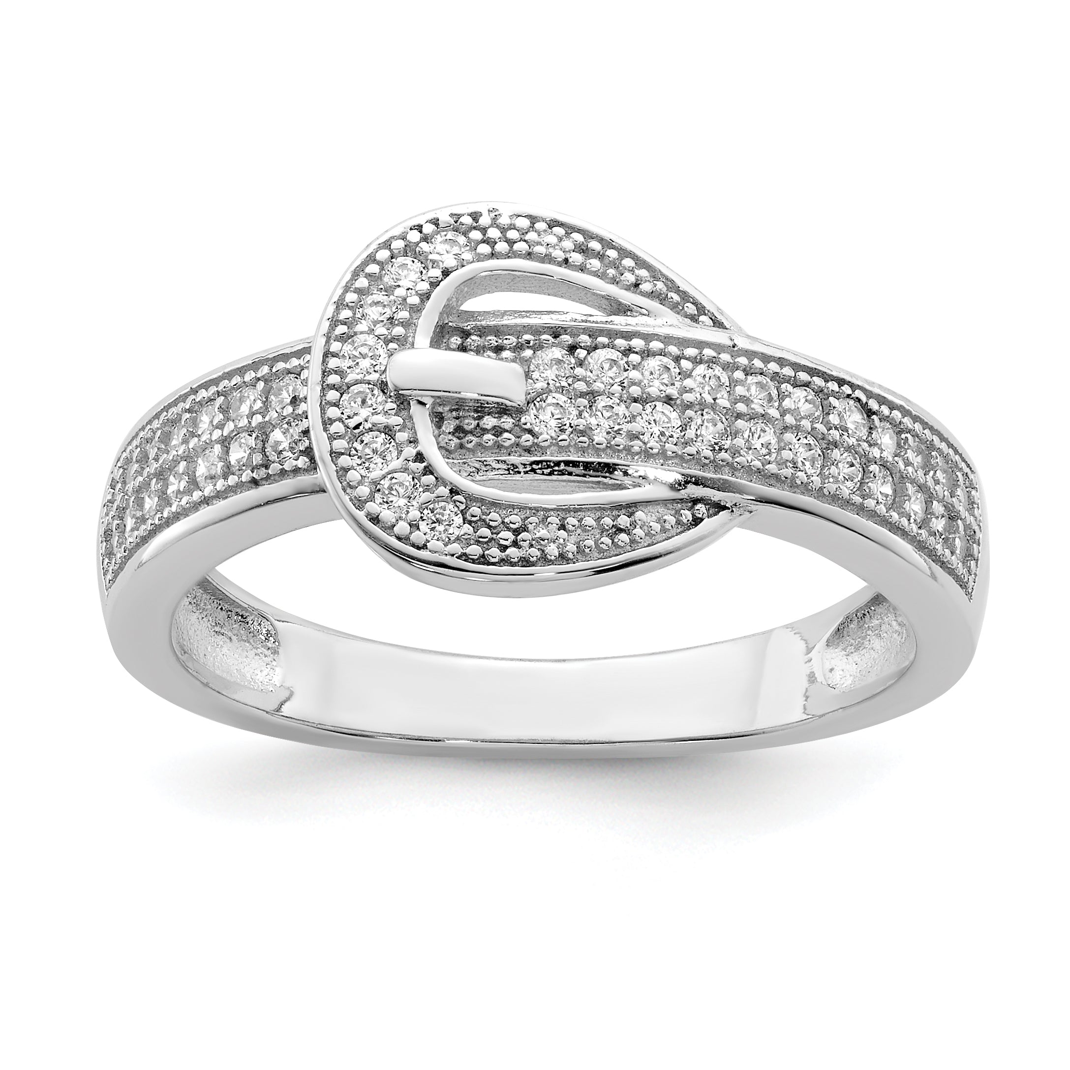 Sterling Silver Rhodium-plated CZ Buckle Ring Main image