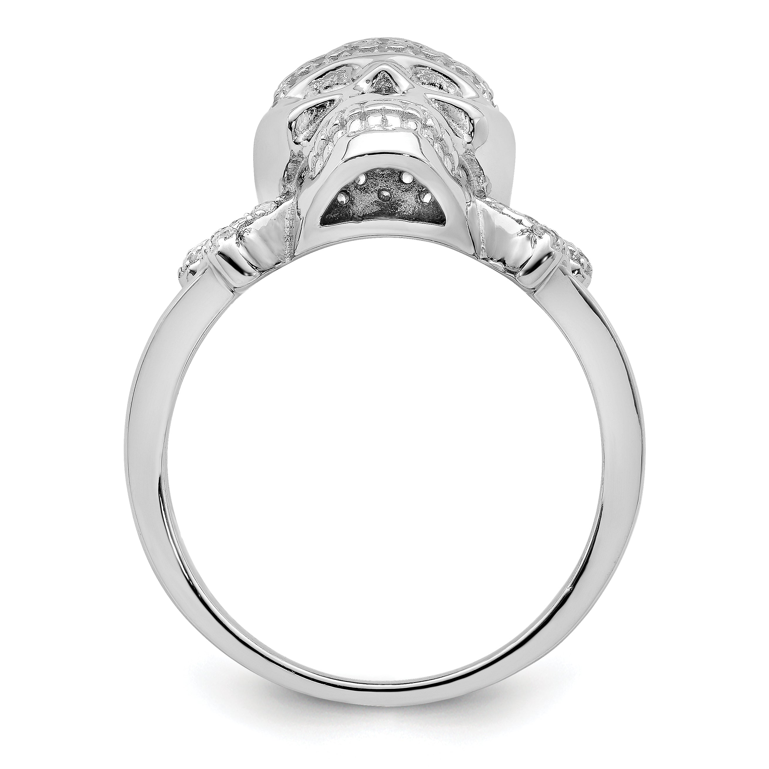 Sterling Silver Rhodium-plated and CZ Skull Ring Secondary image