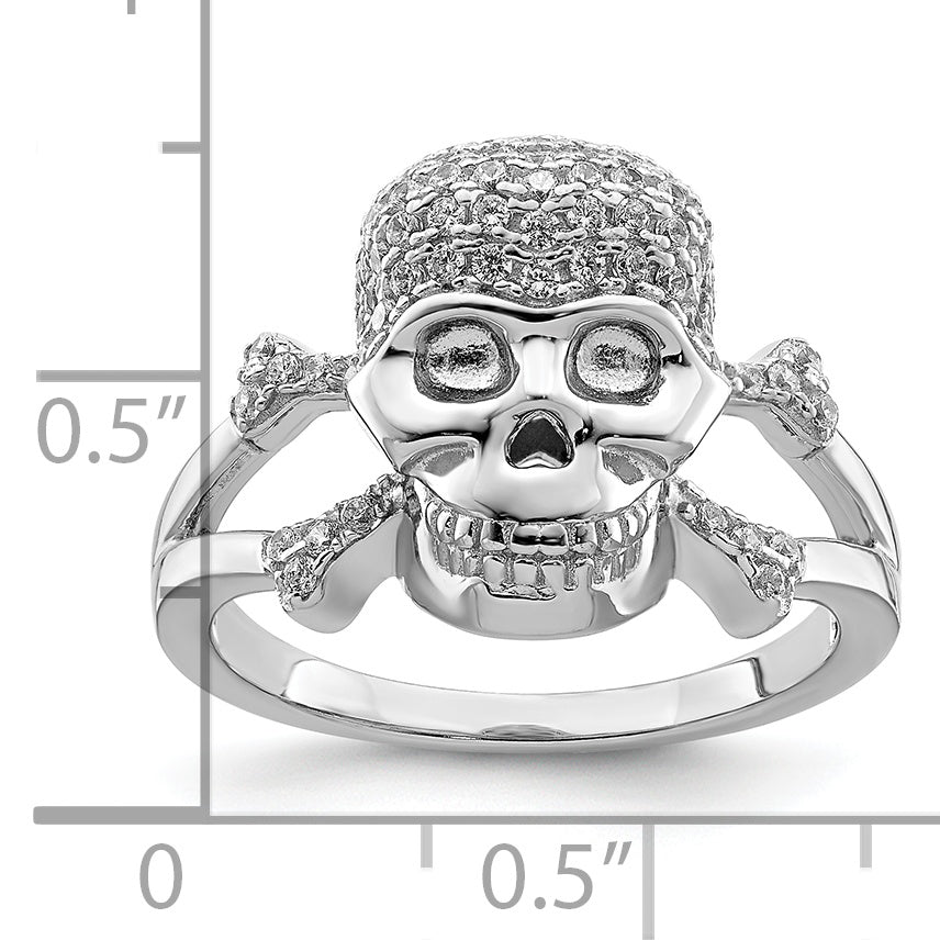 Sterling Silver Rhodium-plated and CZ Skull Ring
